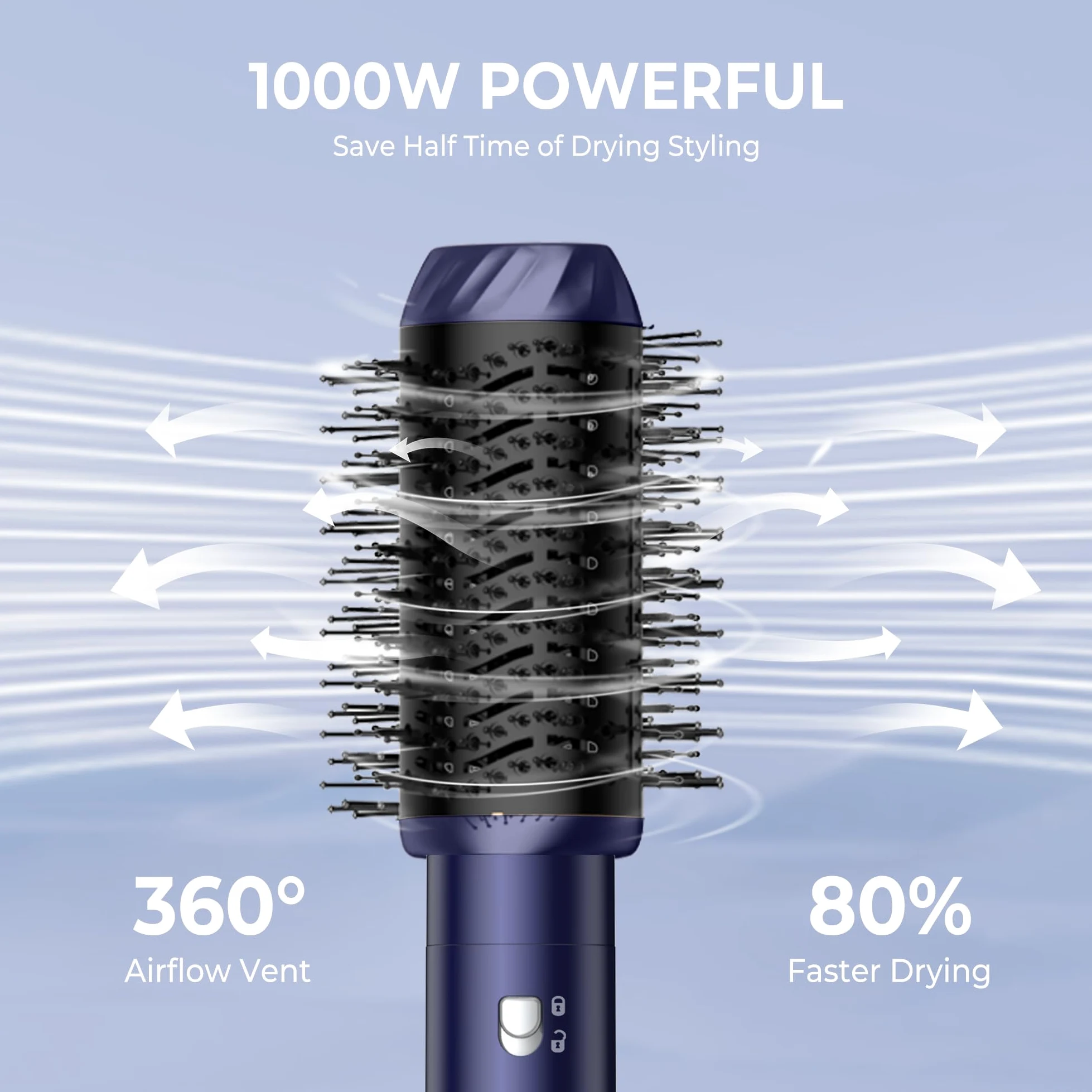 UKLISS Cepillo Secador de Pelo 6 en 1 - Cepillo de Aire Caliente Peinador con Rizador, Thermal Brush, Secado Rápido, Moldeador Pelo Voluminizador- Rizos, Volumen, Alisado y Secado (Azul)