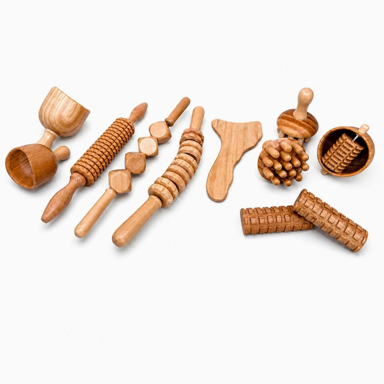 Pack Maderoterapia Corporal y Anticelulítico 11 Piezas | Ideal para Masajes | Fabricados en Madera de Pino y Loto Natural I Diseñados por Maderoterapia Estética España