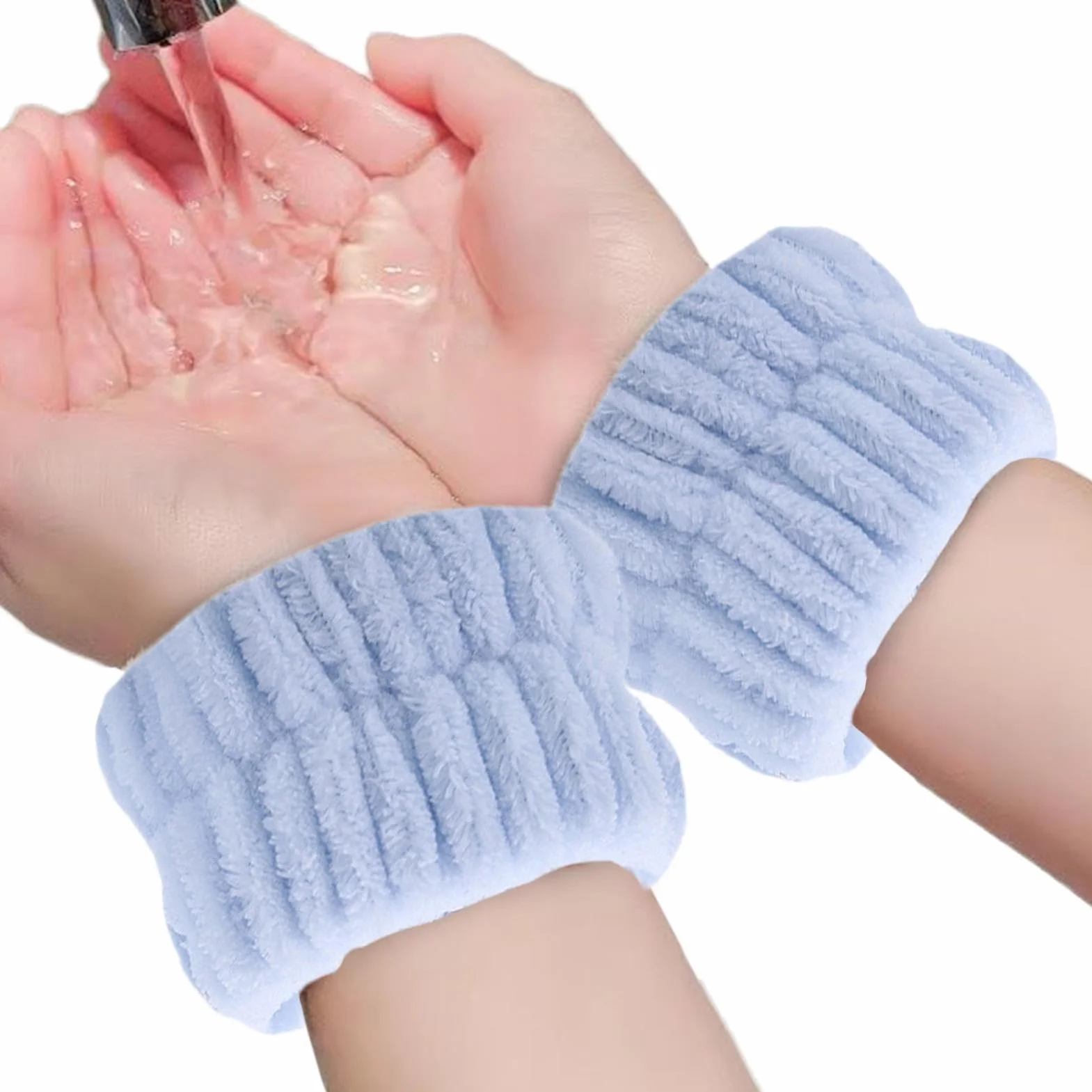 Pulseras de lavado facial, 2 bandas de microfibra absorbentes de lana de coral