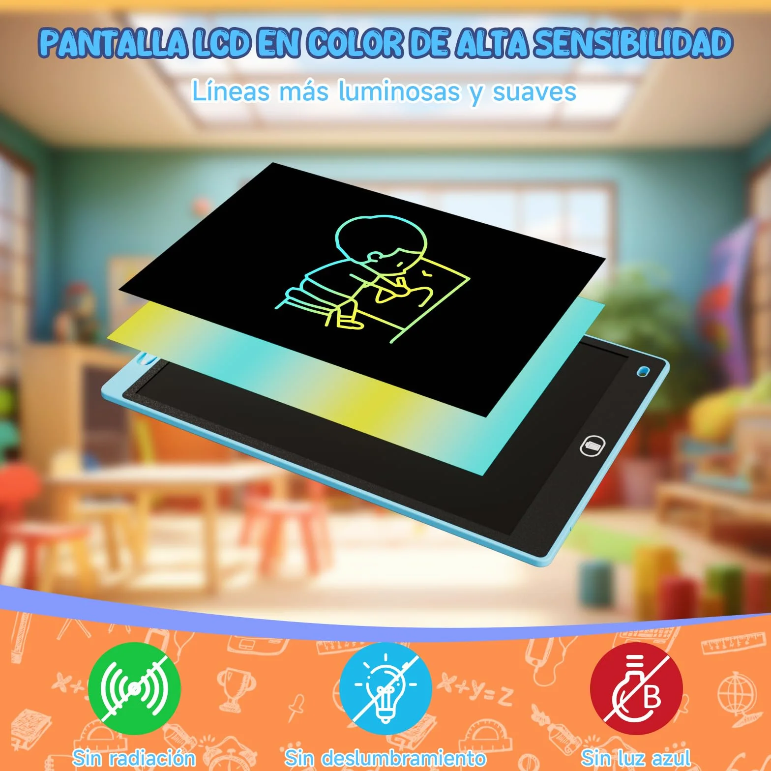 Electight Tablet Escritura LCD Color 12 Pulgadas 2 Packs, Juguetes Educativo Niños con Borrable y Bloqueo, Azul