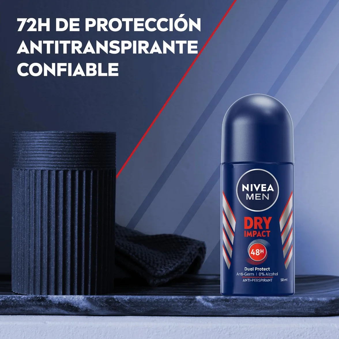 NIVEA MEN Dry Impact Desodorante Antitranspirante Roll-on 72h Pack 6 x 50 ml
