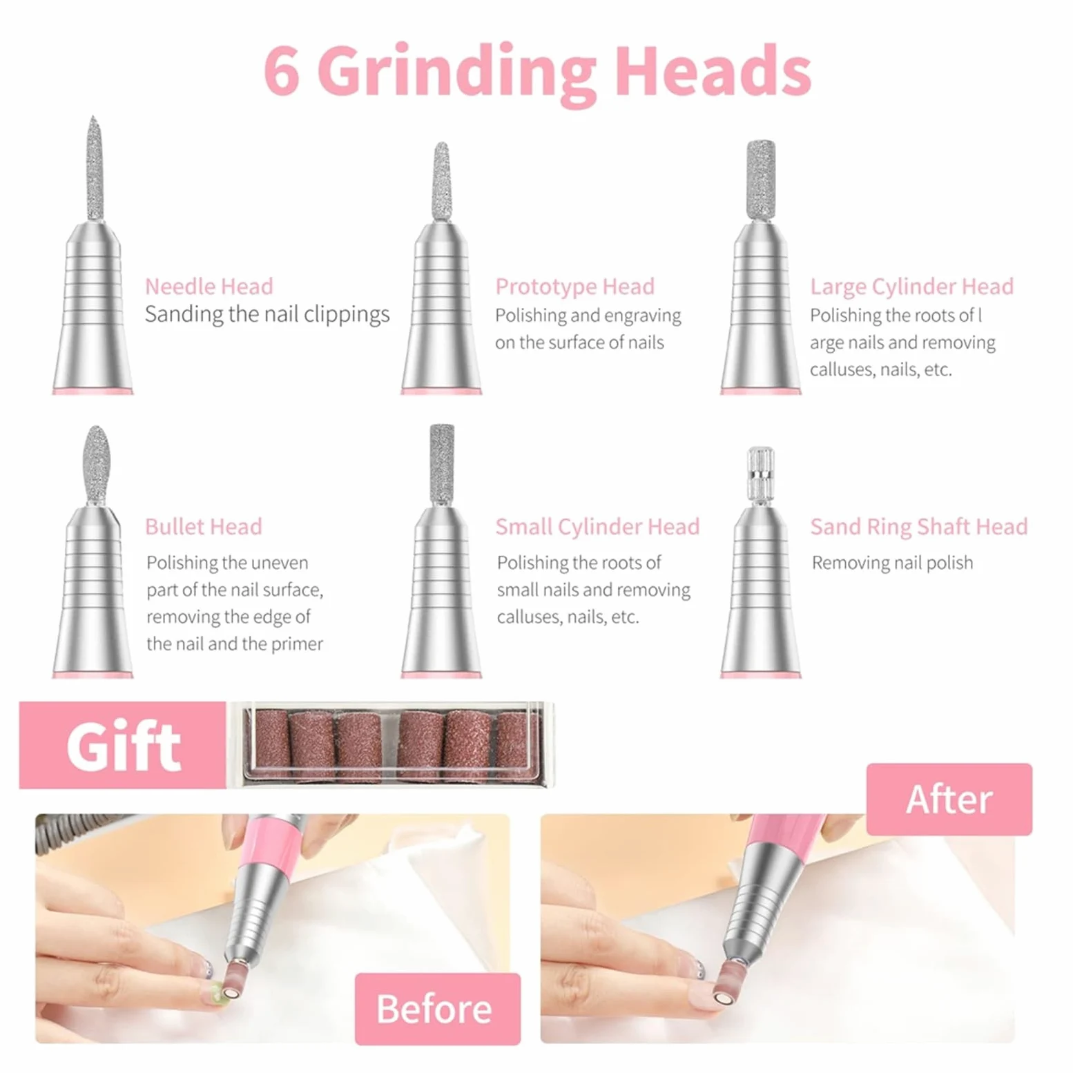 Torno para Uñas, Taladro de uñas de 30000RPM, taladro de uñas eléctrico, juegos de cortadores de fresado de manicura profesionales, lijadora quitaesmalte de Gel for lima de uñas