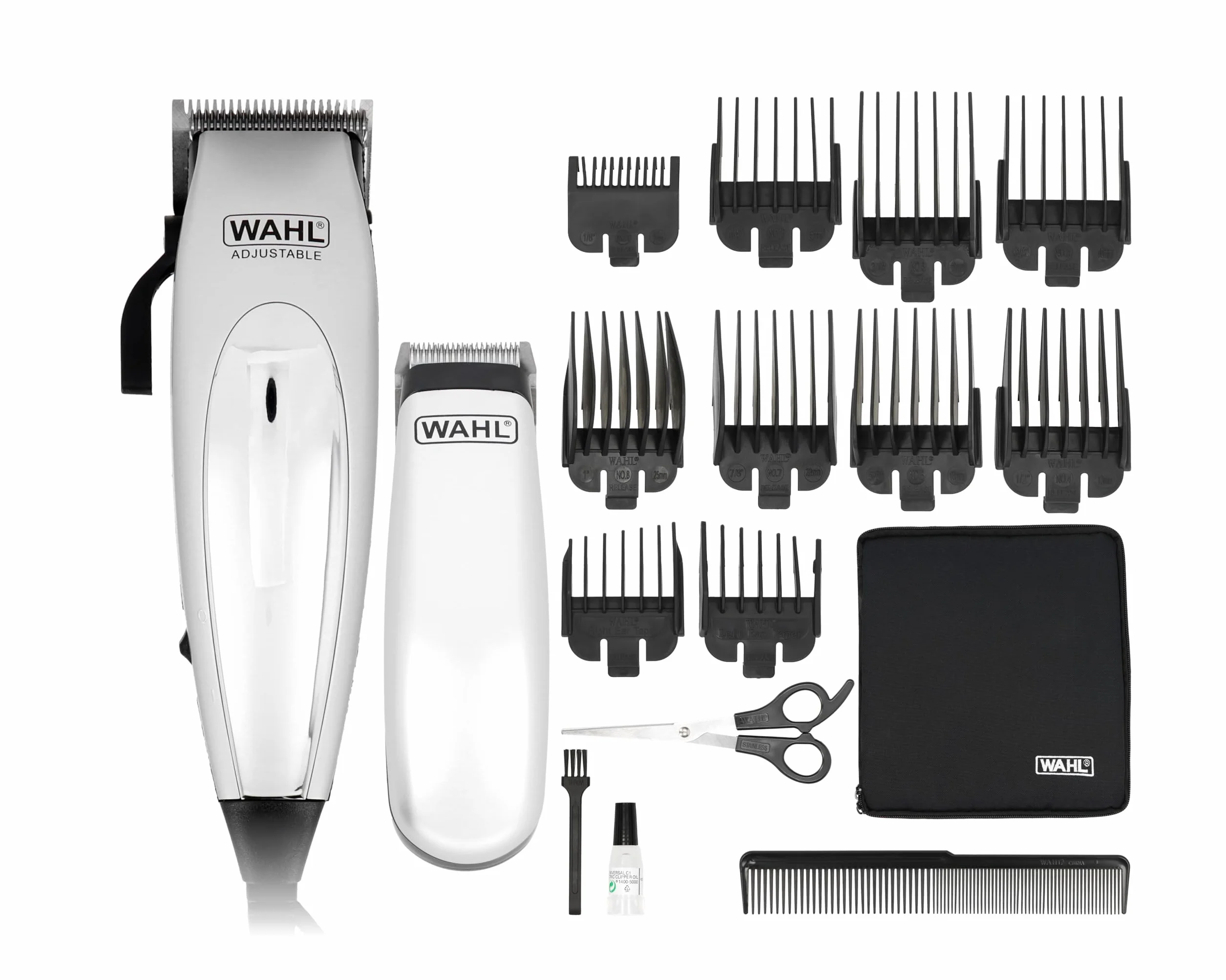 WAHL Home Pro Deluxe Combo cortadora de pelo eléctrica con cable, 8 peines guía, kit recortadora a pilas
