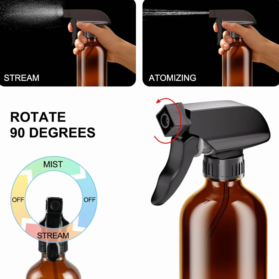 HOTUT Botella de spray de vidrio ámbar 500 ml 4 piezas kit anti-UV a prueba de fugas