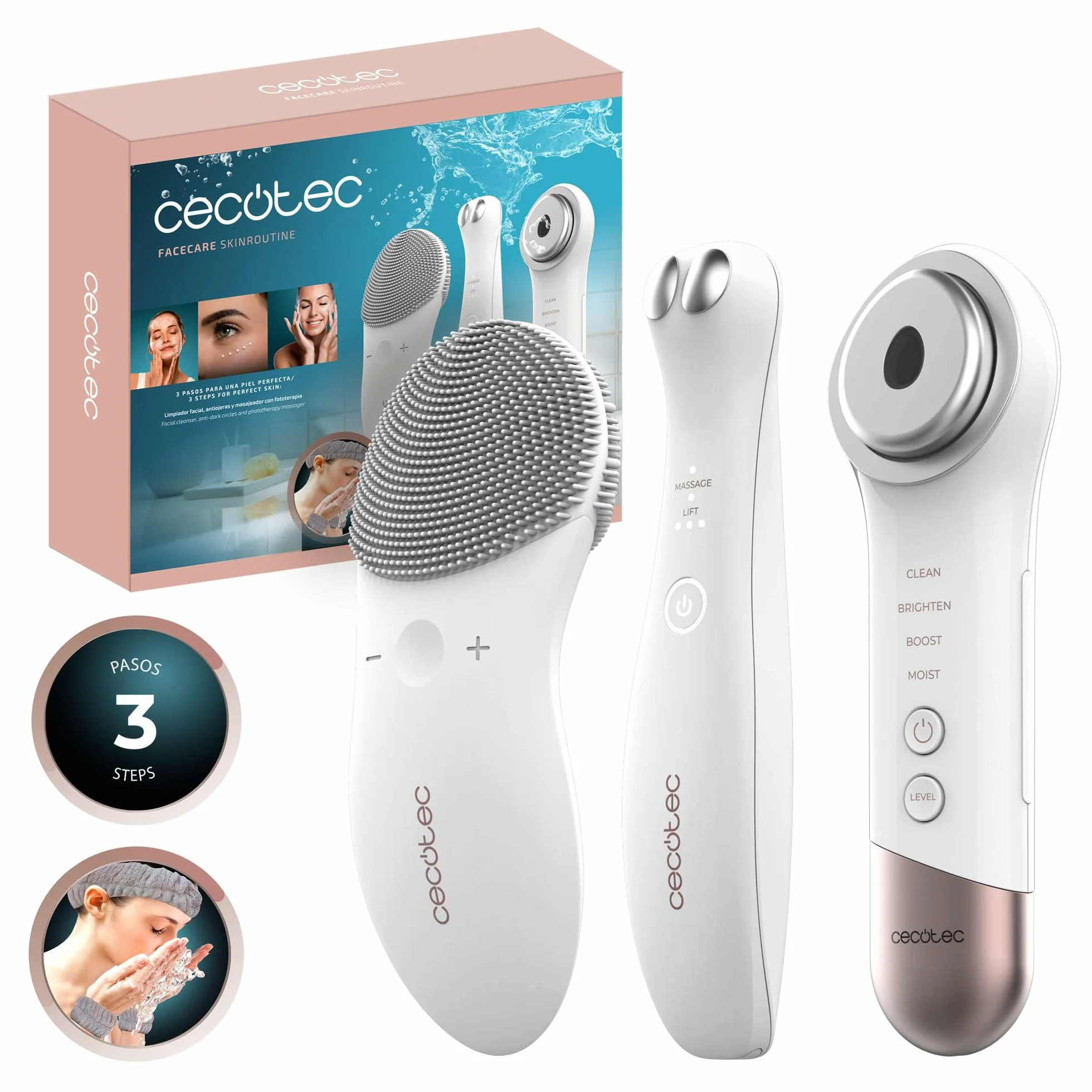 Cecotec Limpiador Facial Masajeador Fototerapia Facecare Skinroutine
