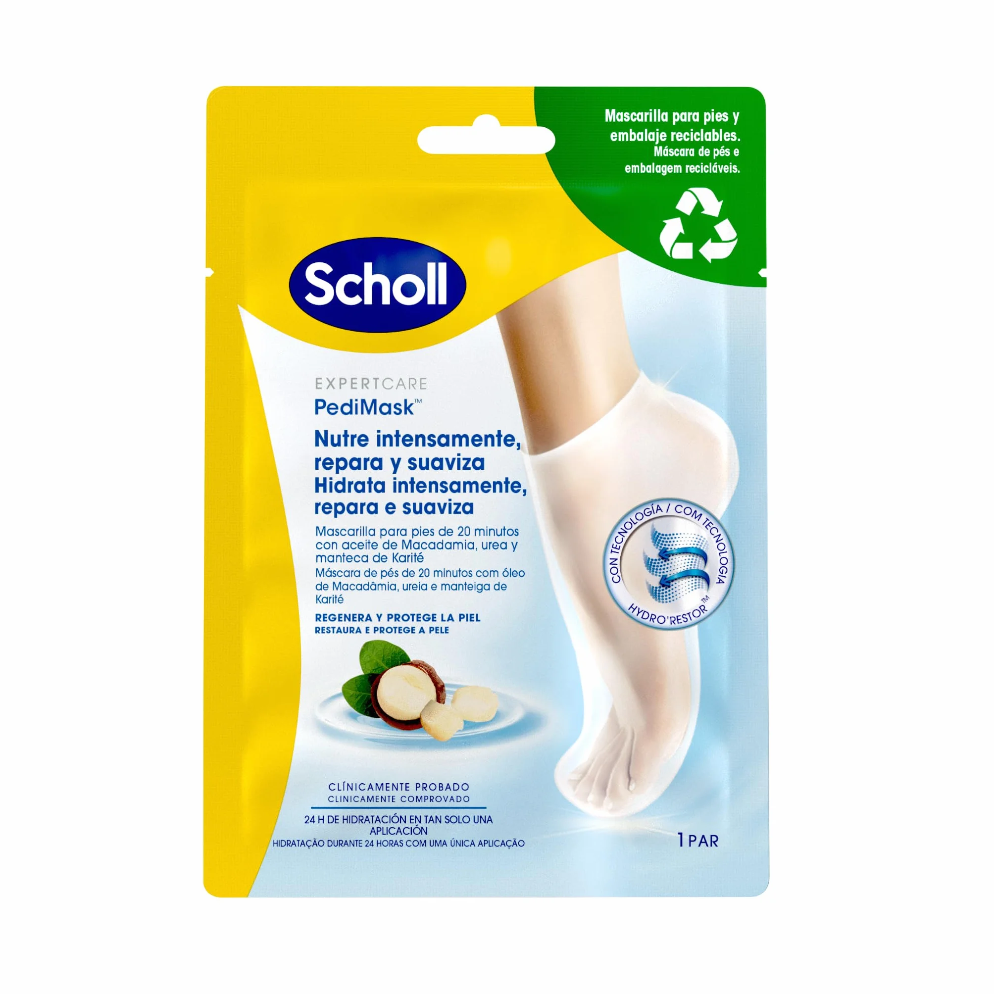 Scholl Mascarilla Nutritiva Para Pies, Hidratación Intensa 20 Minutos – 1 Par
