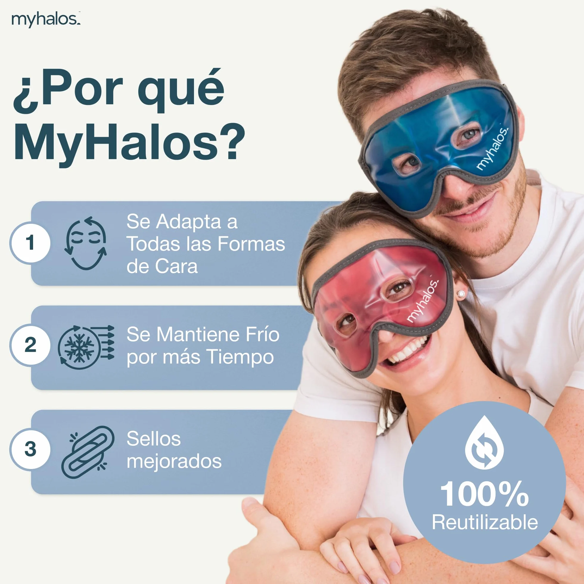 MyHalos Antifaz Gel Frío Ojos Hinchados Antiojeras Máscara para Dormir Alivia Migraña Dolores de Cabeza