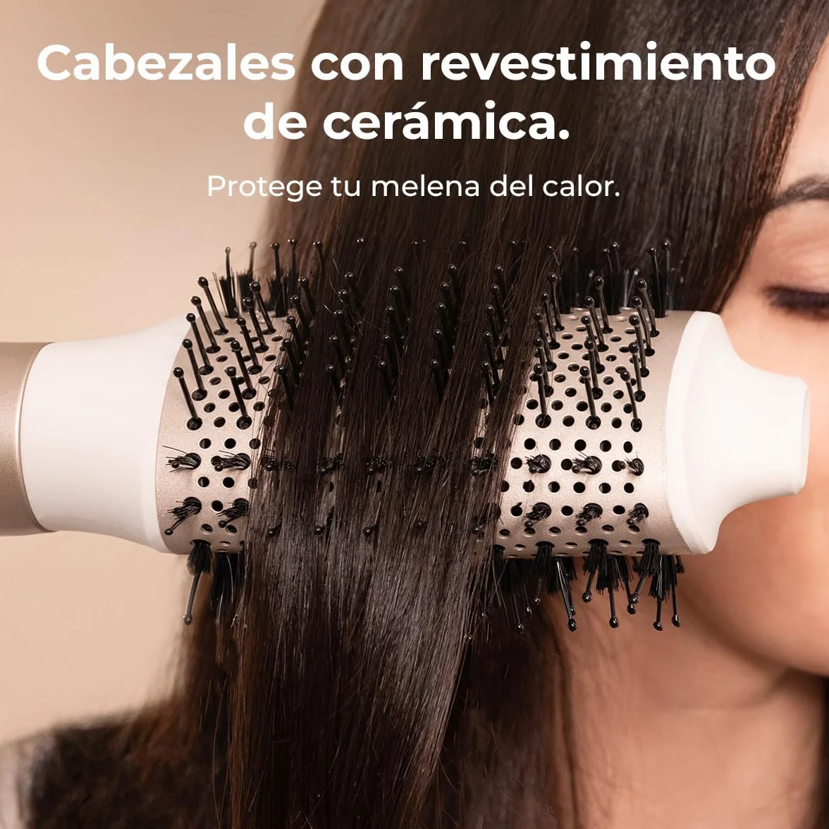 Cecotec Cepillo de Aire Secador Moldeador Alisador MultiFunción 8 Cabezales CeramicCare AirGlisse Champagne 1400W