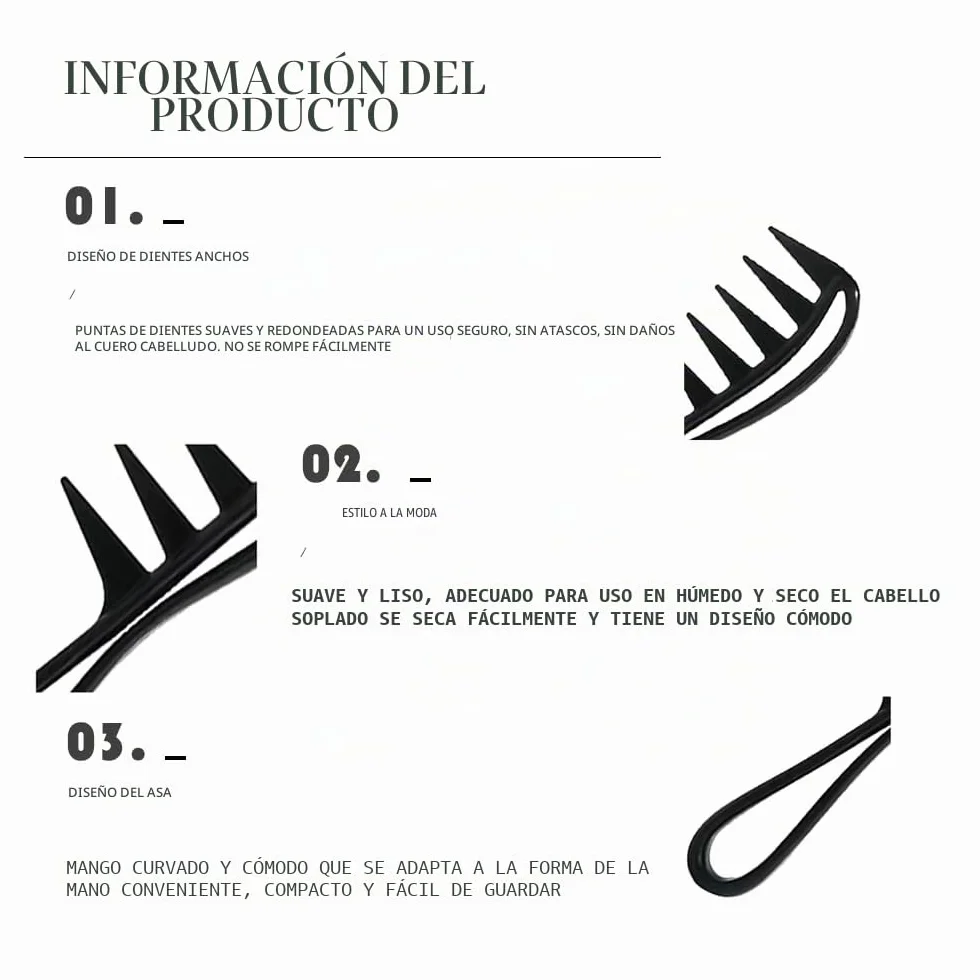 Peine de Pelo 2 Piezas Peine de Dientes Anchos Profesional para Todo Tipo de Cabello