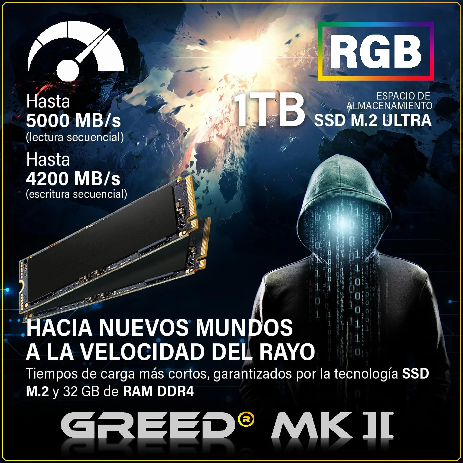 Greed MK2 Gaming PC AMD Ryzen 7 5700X 8 Core Nvidia Geforce RTX 5060 Ti 8GB 32GB RAM DDR4 1TB SSD WLAN W11 Pro