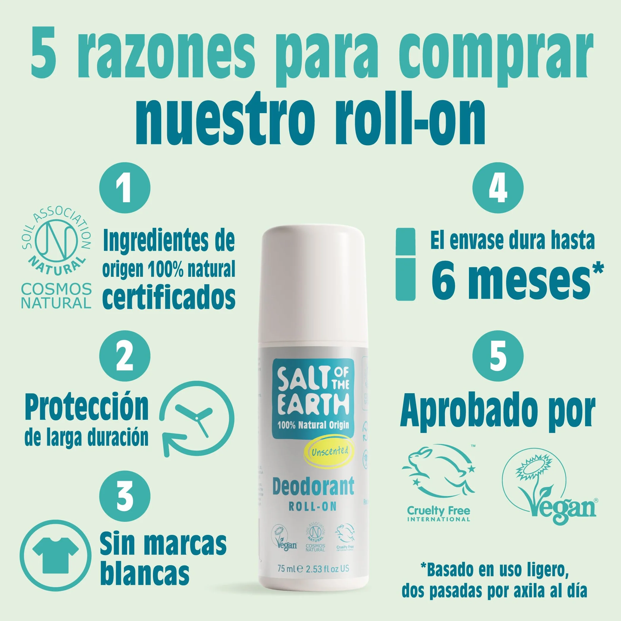 Salt of the Earth Desodorante Natural Roll On Sin Fragancia 75ml Vegano