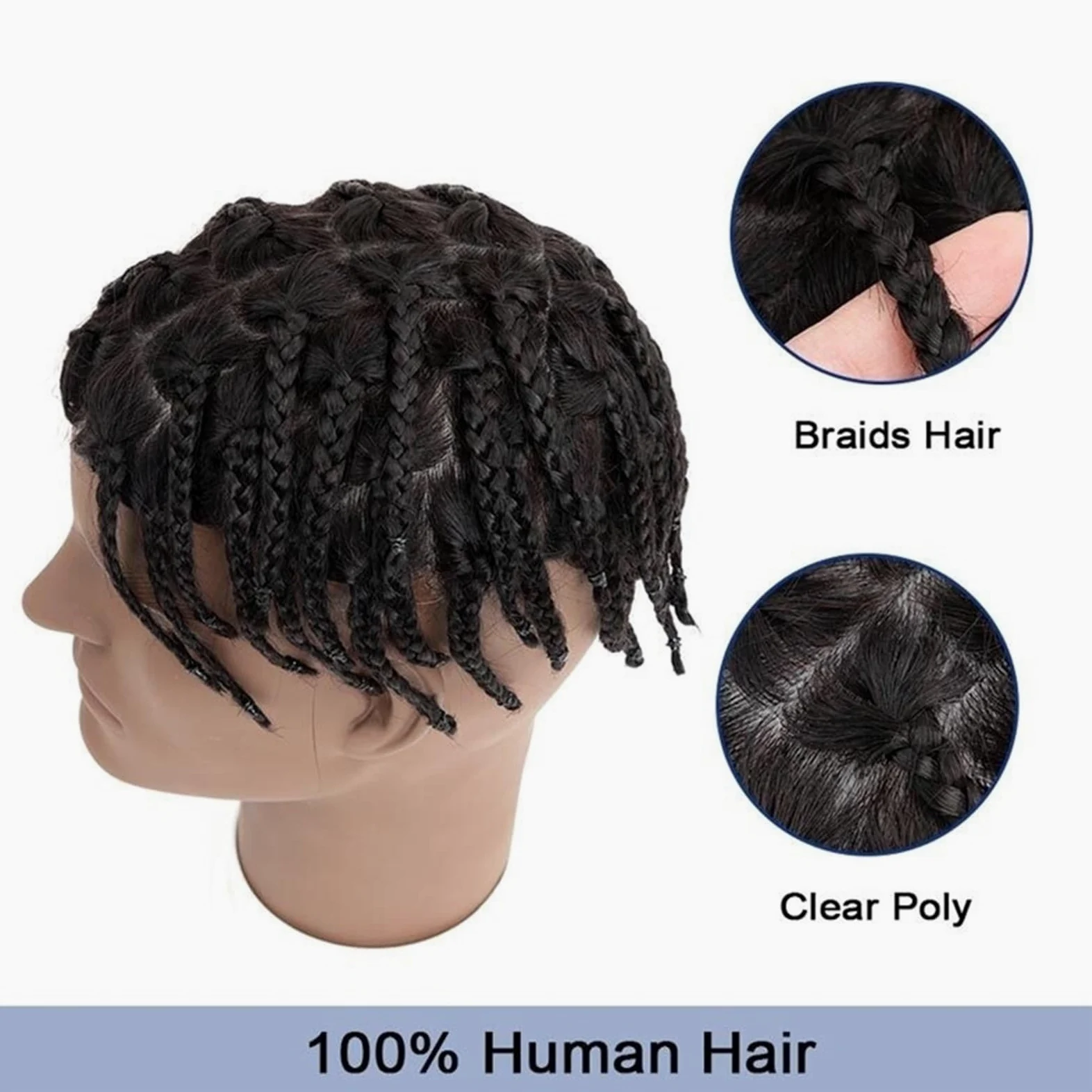 Hombres Sistema de cabello humano trenzado crochet for hombre, postizo, trenzas, tupé for Peinado