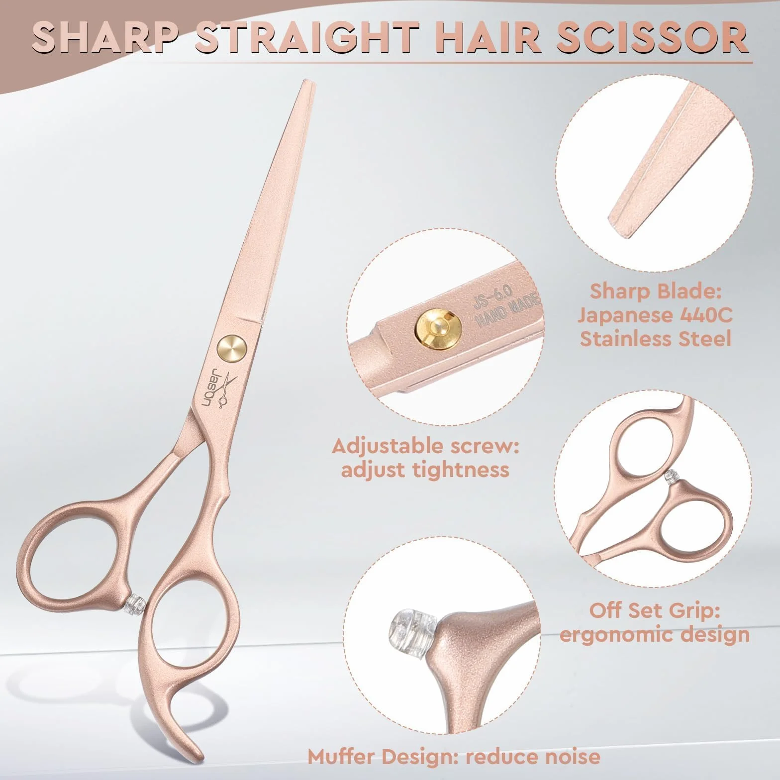 JASON Tijeras de Peluquería Profesional - Juego de Tijeras para el cabello & Effiliation 6.5" Oro rosa