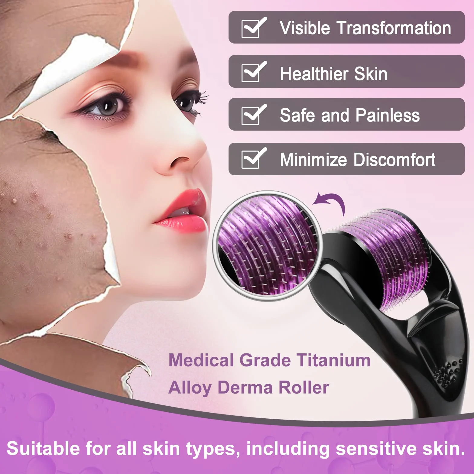 Derma Roller 0,5 mm 540 microagujas de titanio para cara barba cicatrices Rodillo facial