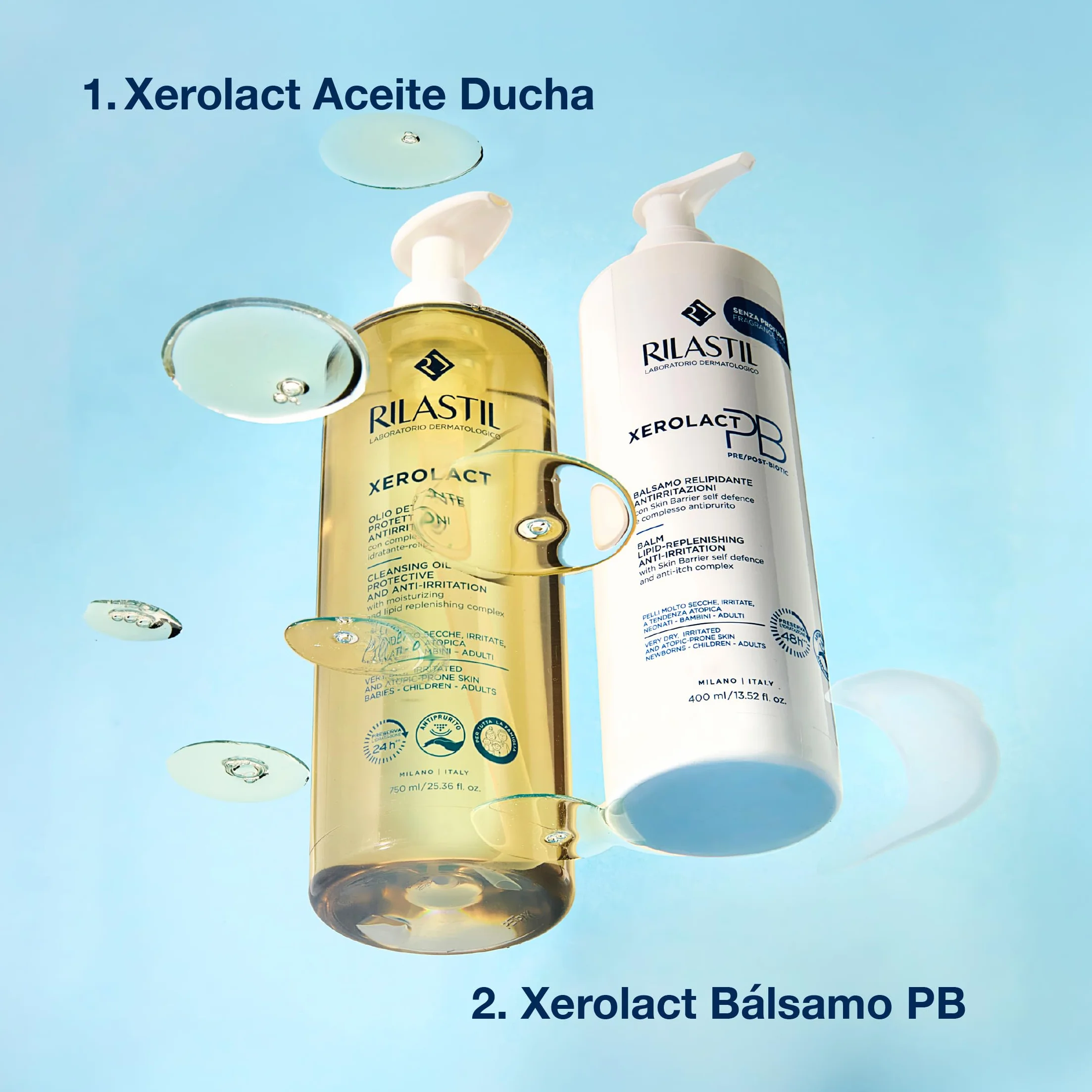 Rilastil Xerolact Aceite Limpiador Protector Piel Muy Seca Atópica Gel Ducha Hidratante Antipicor Aceite Arroz Almendras