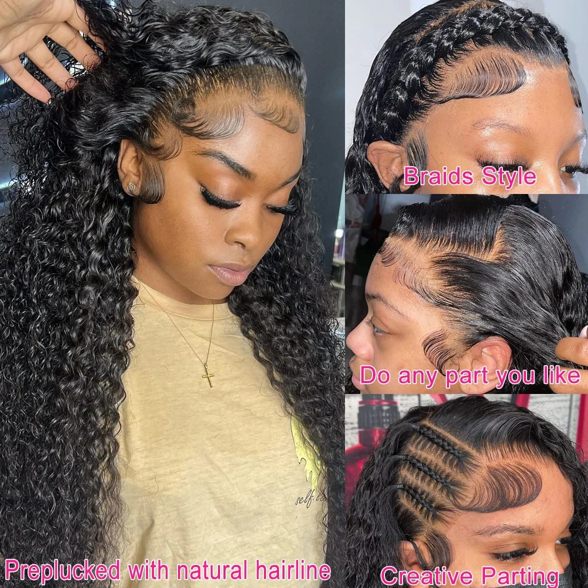 Deep Wave 13x4 Lace Frontal Wig 150% Density Brazilian Human Hair 16 Pulgadas