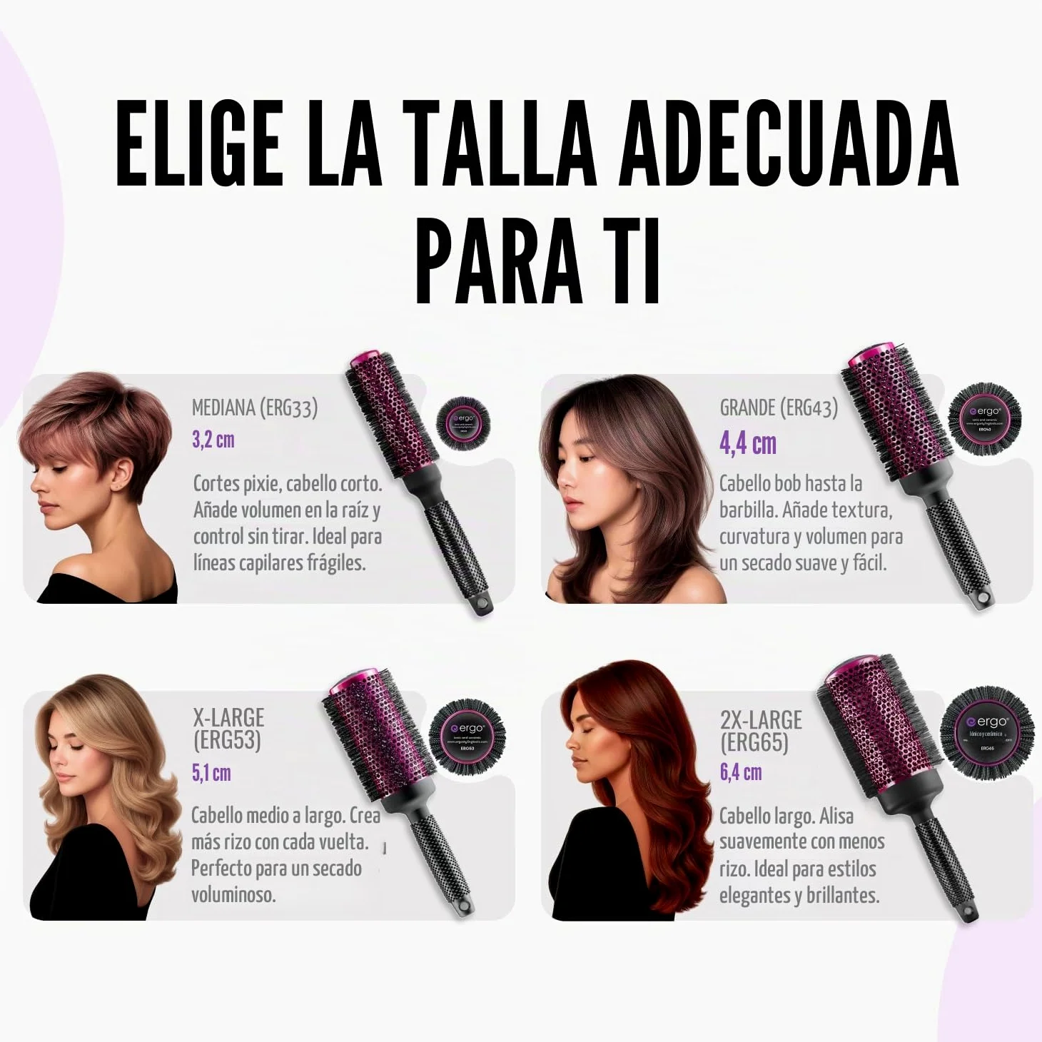 ERGO Cepillo de pelo redondo súper suave para soplar, cepillos de salón de calidad de salón para mujeres, cepillo voluminizador, uso en húmedo y seco, ERG43: 1.75