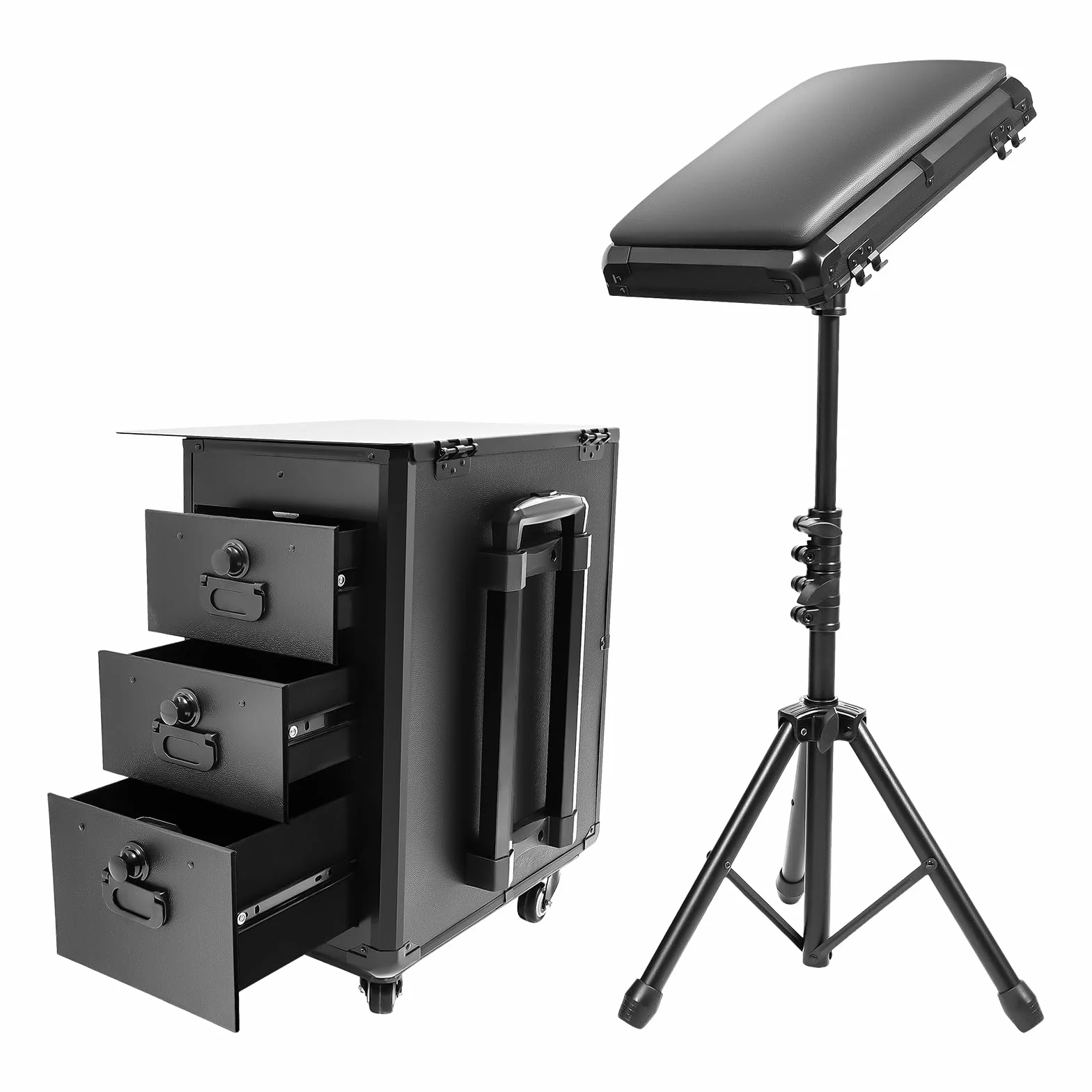 Maletín de Maquillaje 2 en 1 para Tatuajes, con Soporte para apoyabrazos Tattoo, para Tatuajes, Mesa de Maquillaje, Mesa Tattoo con Ruedas y 3 cajones (Placa metálica)