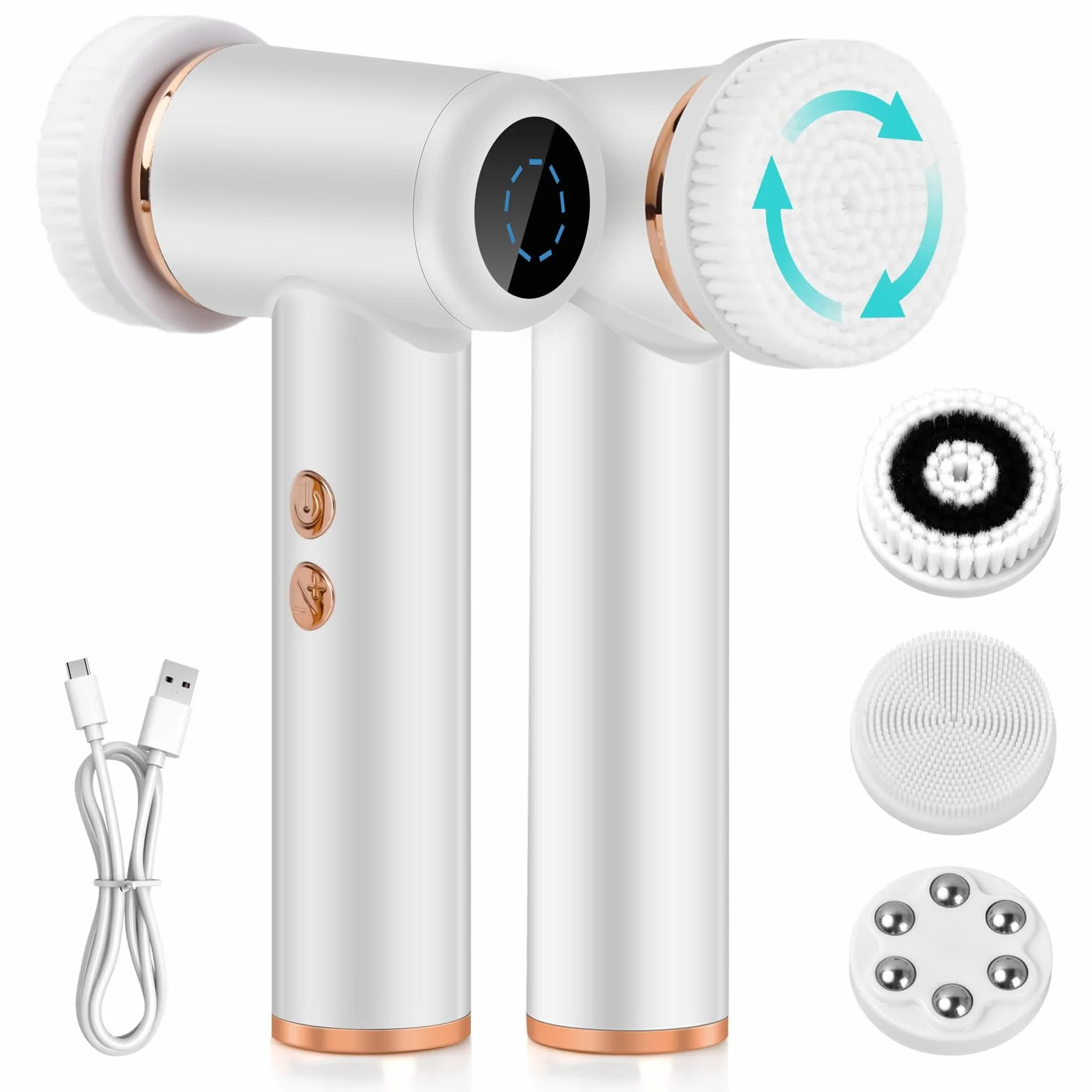 Cepillo limpieza facial eléctrico recargable IPX6 4 cabezales 5 niveles ajuste