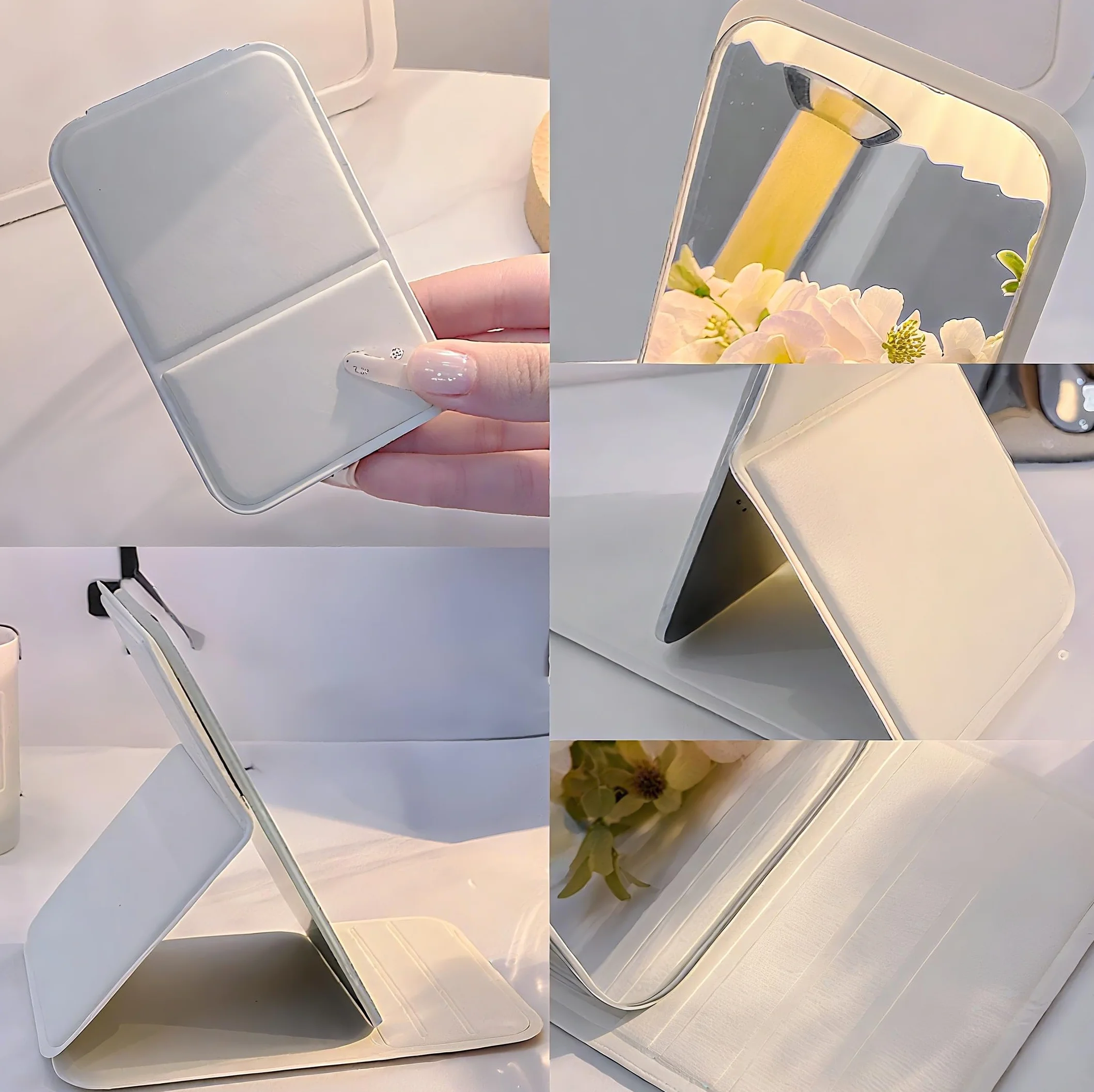 Espejo de Viaje Portátil Plegable Compacto con Soporte, Mini Espejo de Maquillaje para Bolsillo y Bolso