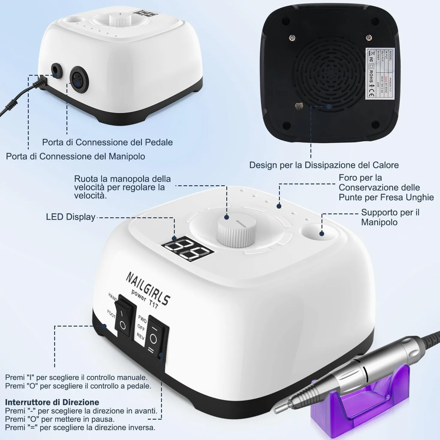 Torno de Uñas Profesional 35000RPM,NAILGIRLS 11 en 1 Torno para Uñas Acrilicas,Torno Electrico para Uñas con Pantalla y Pedal,Baja Vibración Torno Profesional para Uñas Tornos para Manicura y Pedicura