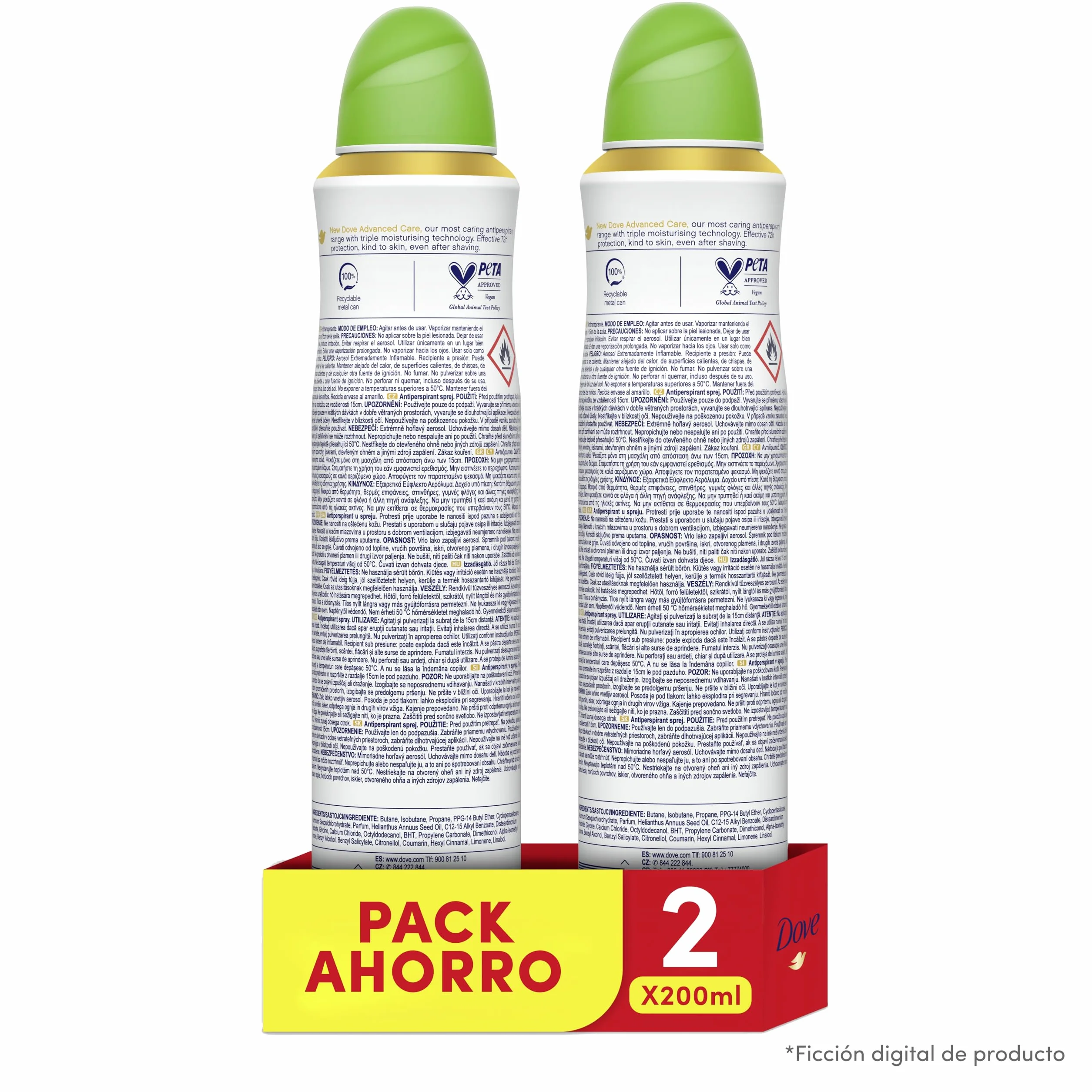 Dove Advanced Care Aerosol Pepino 72h 200 ml x2