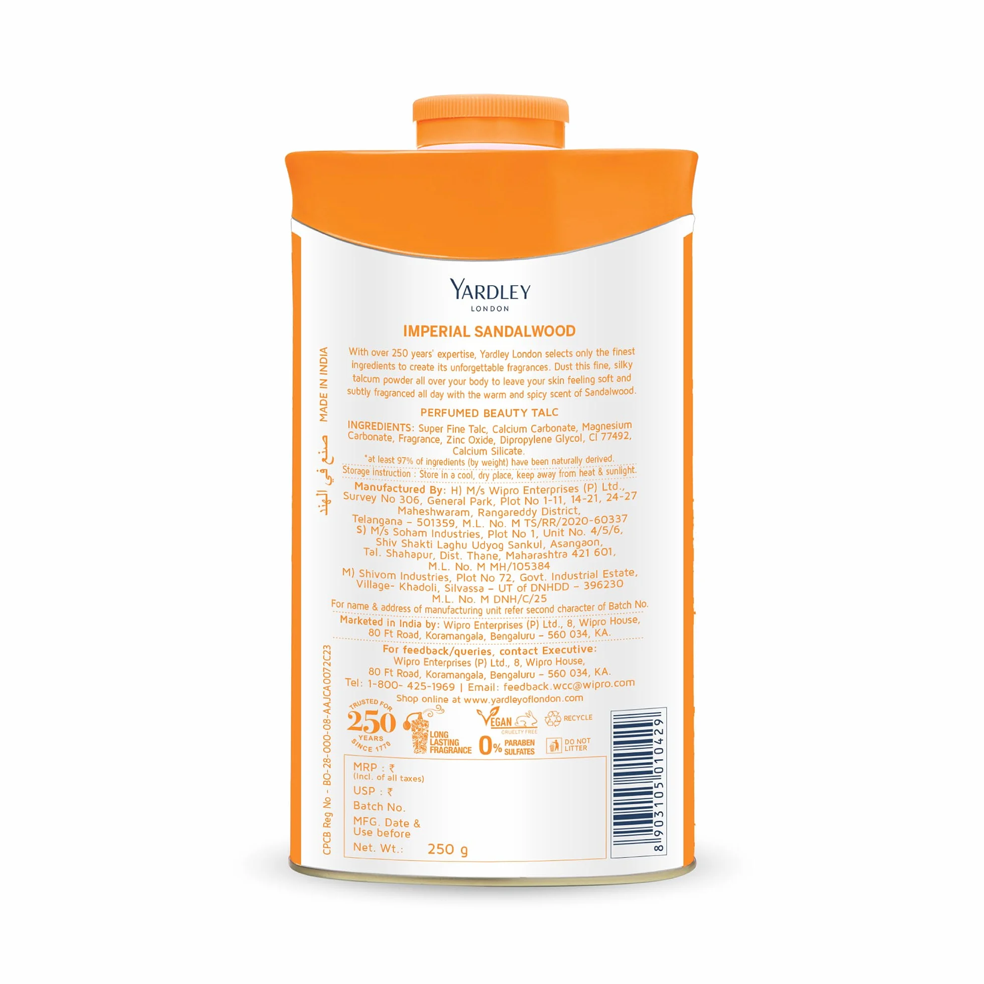 Yardley Sándalo perfumado 250 g