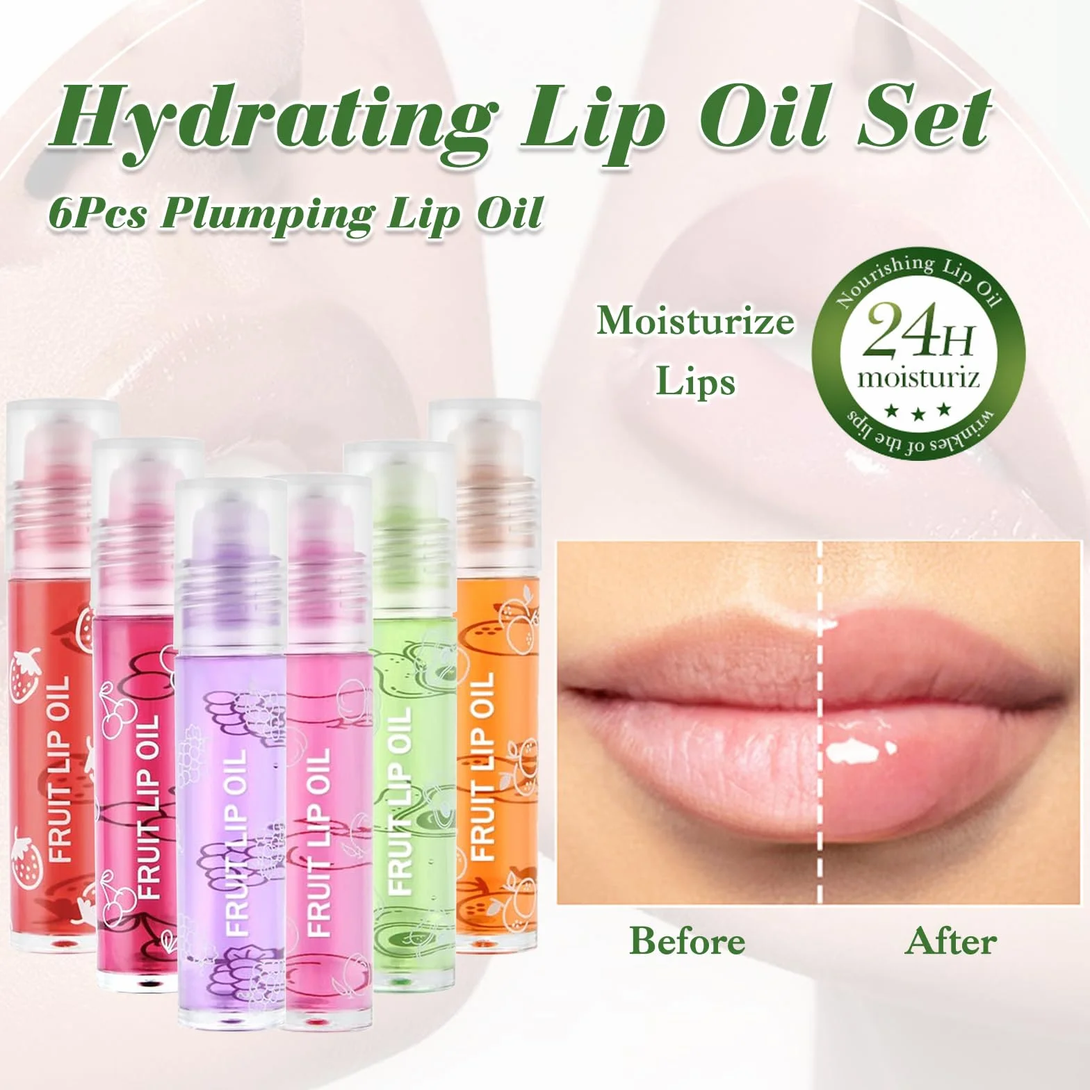 Sularpek Lip Oil Brillo de Labios con Sabor a Frutas Aceite para Labios Hidratación Duradera Transparente 6pcs