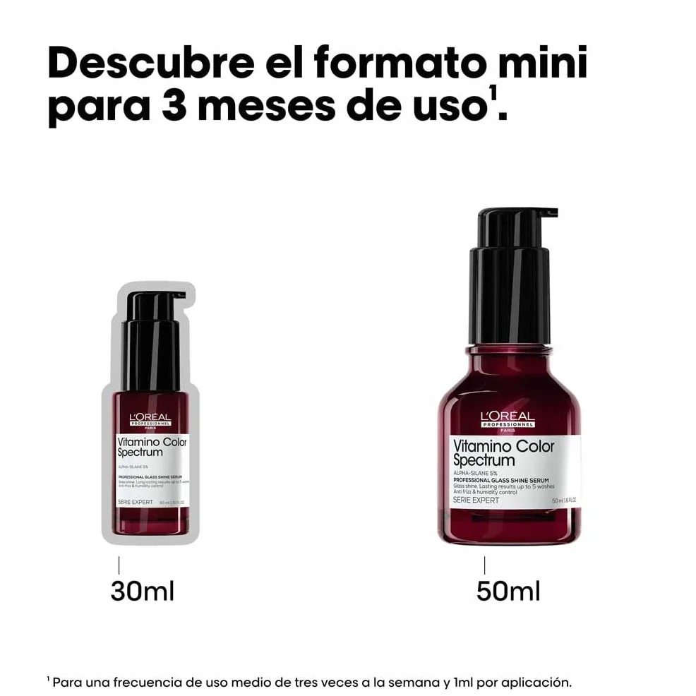 L'Oréal Professionnel Serie Expert Vitamino Color Spectrum Serum Glass Shine, Tratamiento Profesional Anti-frizz con Protección Térmica, Sin Aclarado, Brillo hasta 10 Lavados, Cabello Teñido, 30 ml