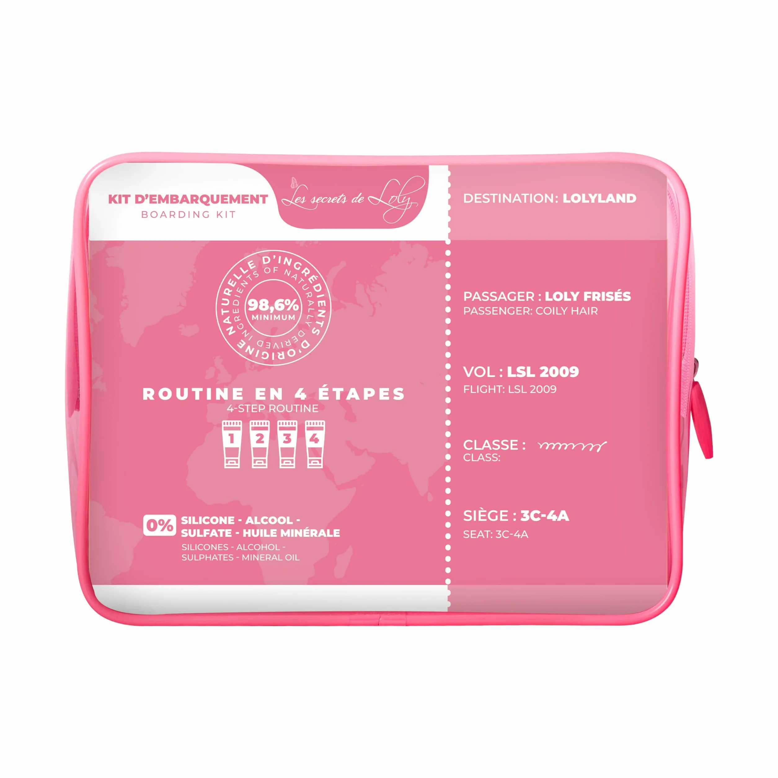 Les Secrets de Loly Estuche viaje cabello encrespado 4 productos aseo 100 ml Champú acondicionador gelatina leche capilar