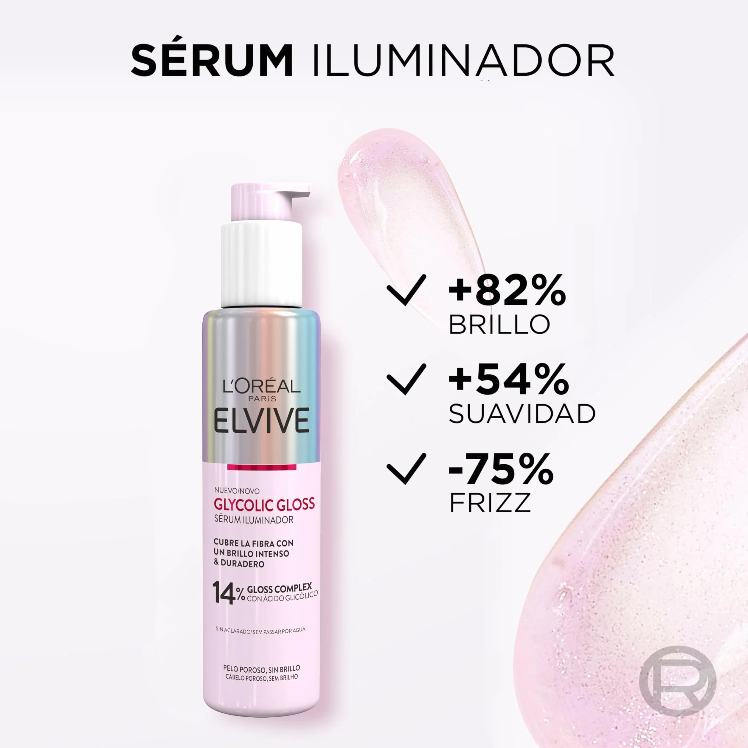 L'Oréal Paris Elvive Sérum Glycolic Gloss Con Ácido Glicólico Cabello Suave Y Brillante