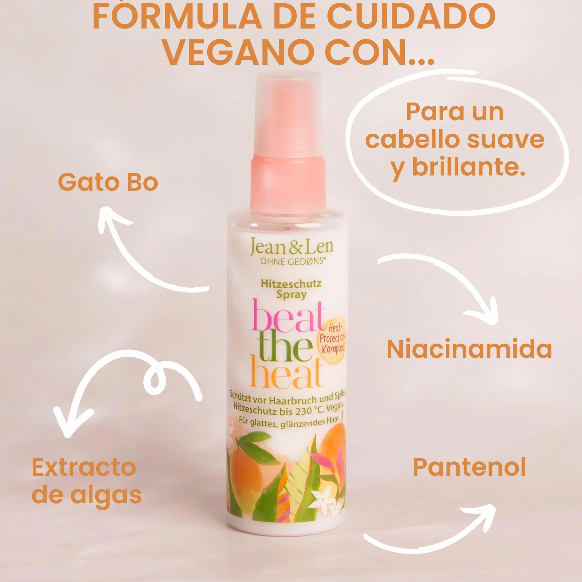 Jean & Len Beat The Heat Spray protector del calor 230°C 100 ml sin parabenos vegano