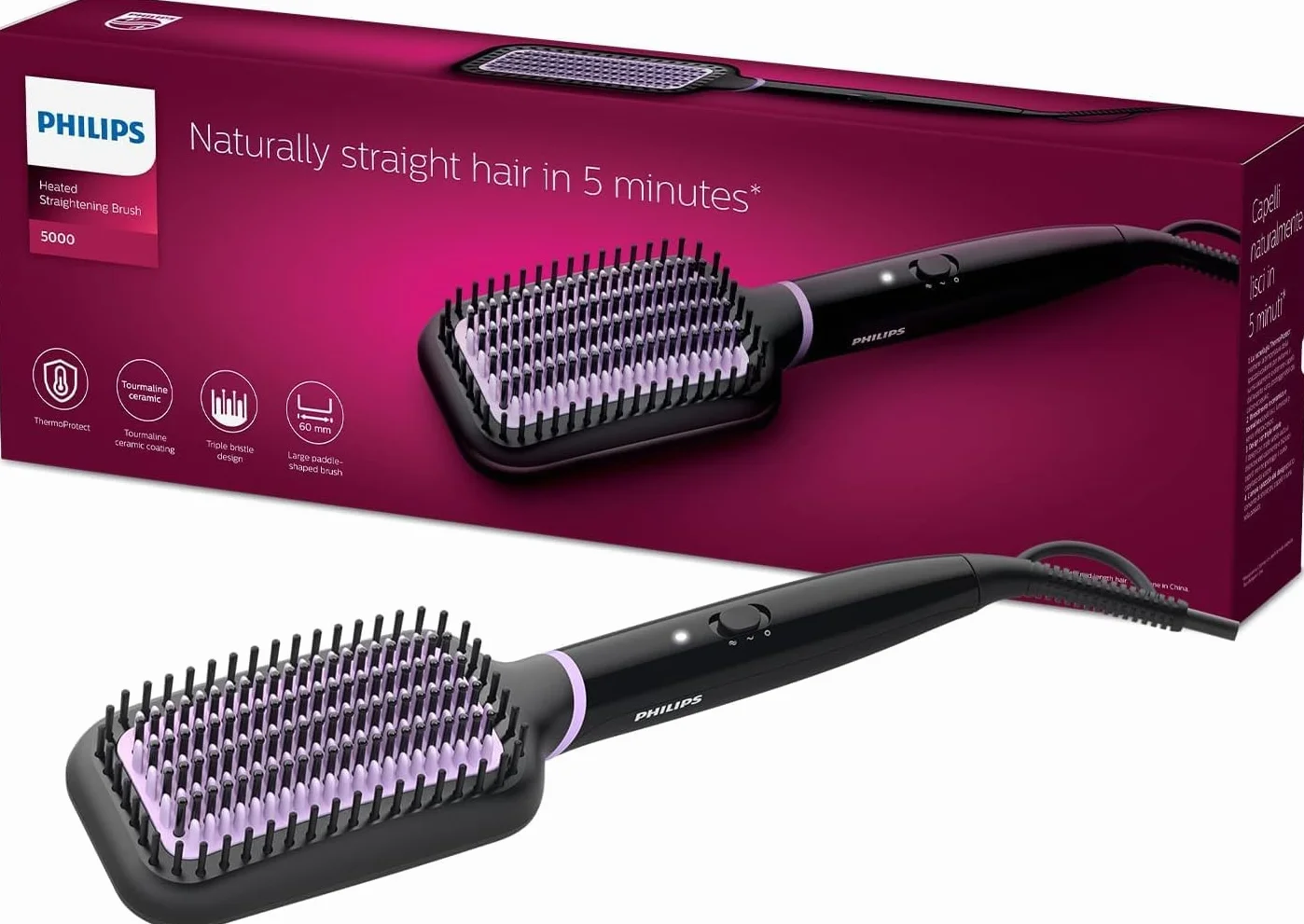 Philips StyleCare Cepillo Alisador BHH880/00, Cerámico, 2 Temperaturas, Negro