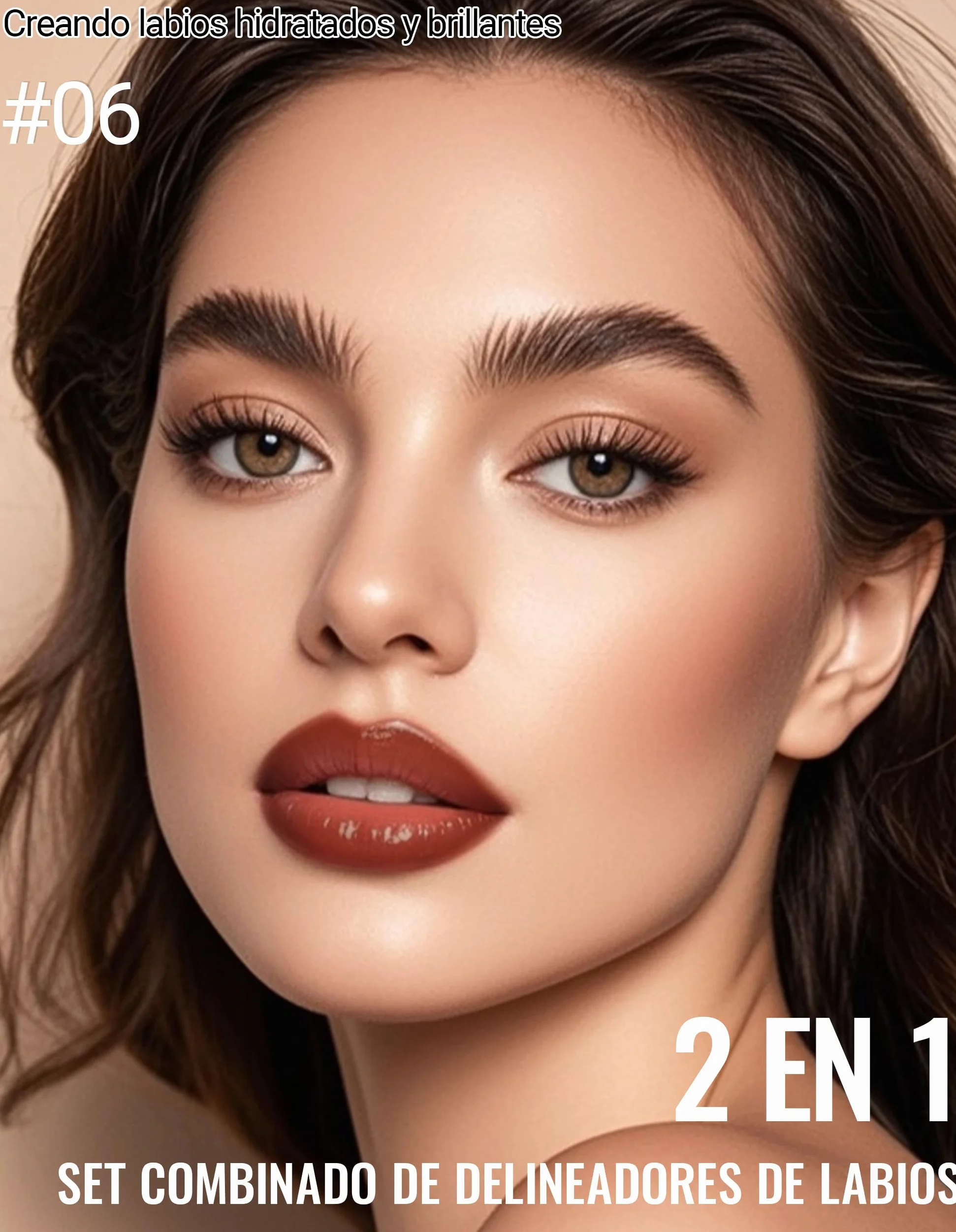 Erinde 2-en-1 Perfilador de Labios & Brillo, Labial Hidratante y Perfilador Mate, Alta Pigmentación, Larga Duración #06
