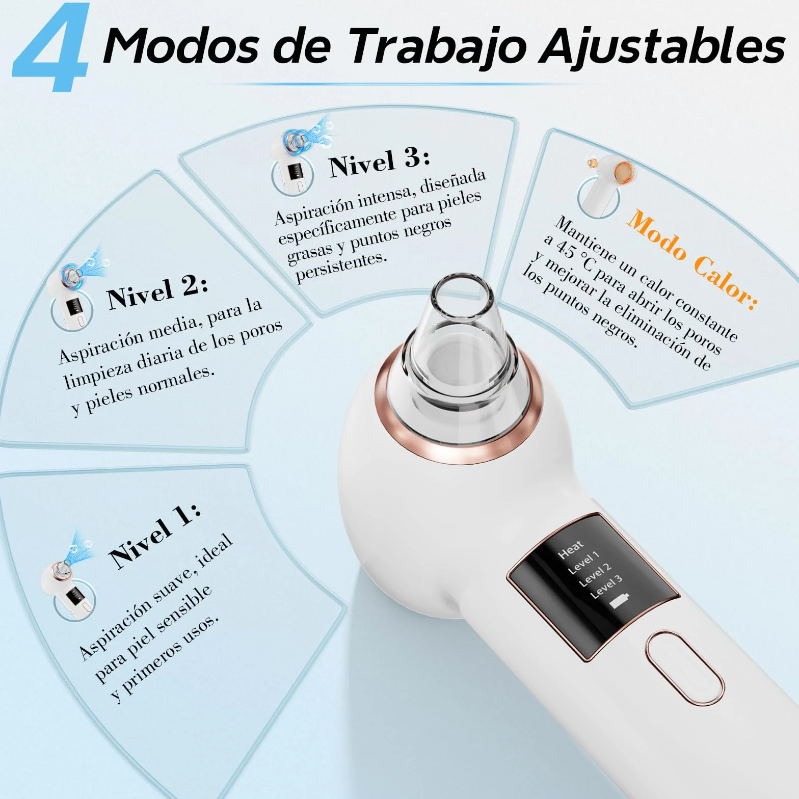 Succionador de puntos negros 5 Boquillas 3 Modos Limpieza Facial Nasal Kit Eliminar Comedones Acné Graso