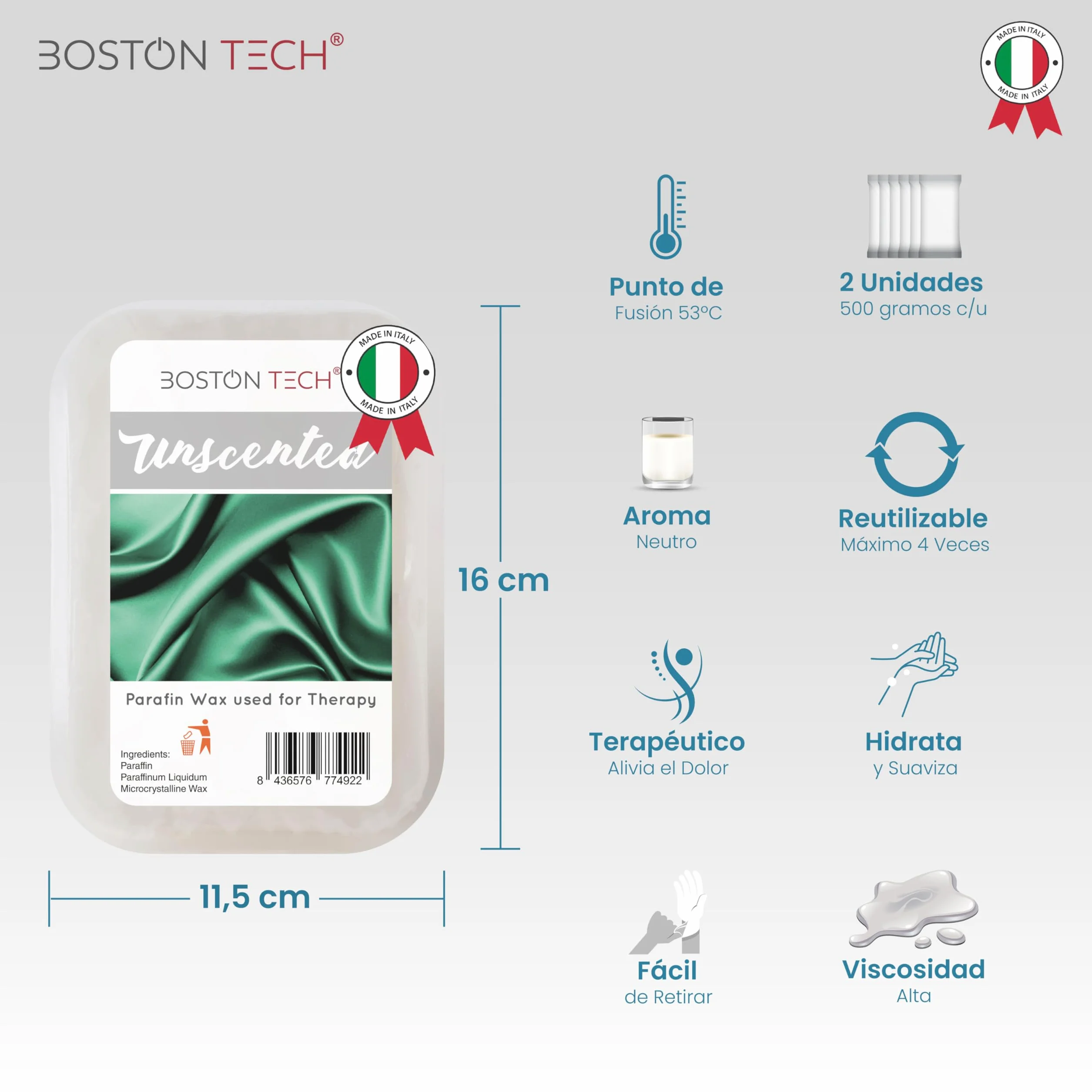 Boston Tech Parafina para Manos y Pies 2x450g Neutro Hidratante Profesional