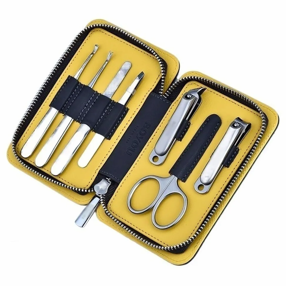 Kit de manicura y pedicura, kit de manicura portátil de acero para hombres, kit de cortaúñas, juego de manicura, kit de aseo profesional de pedicura con funda de cuero negro