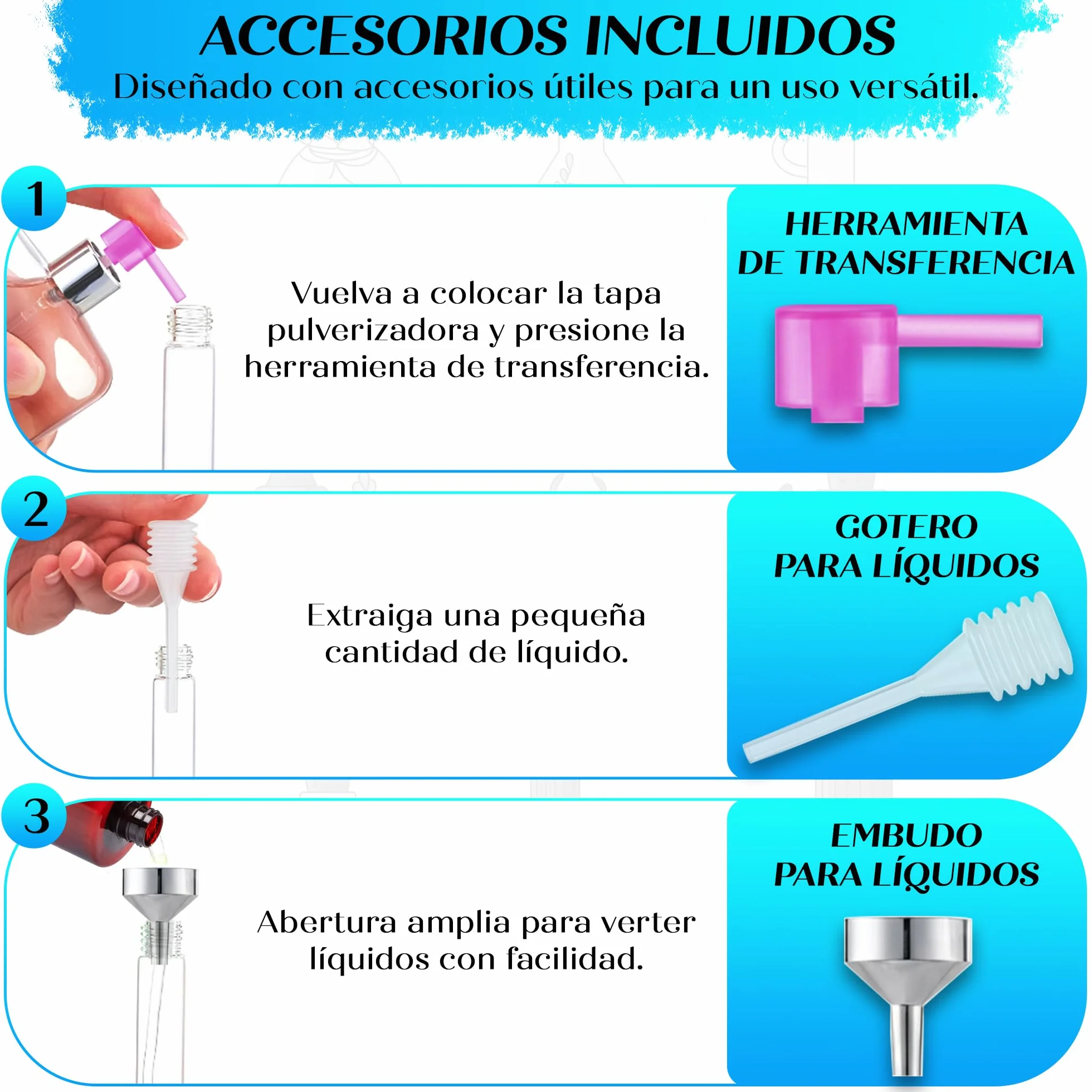 Atomizador Perfume Recargable 8ml con Accesorios de Rellenado para Viaje