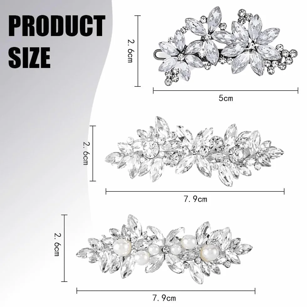 Clips de Pelo de Perlas de Pedrería Horquilla de Boda Pinzas para el Cabello Barrette de Pelo de Cristal Brillante para Mujeres
