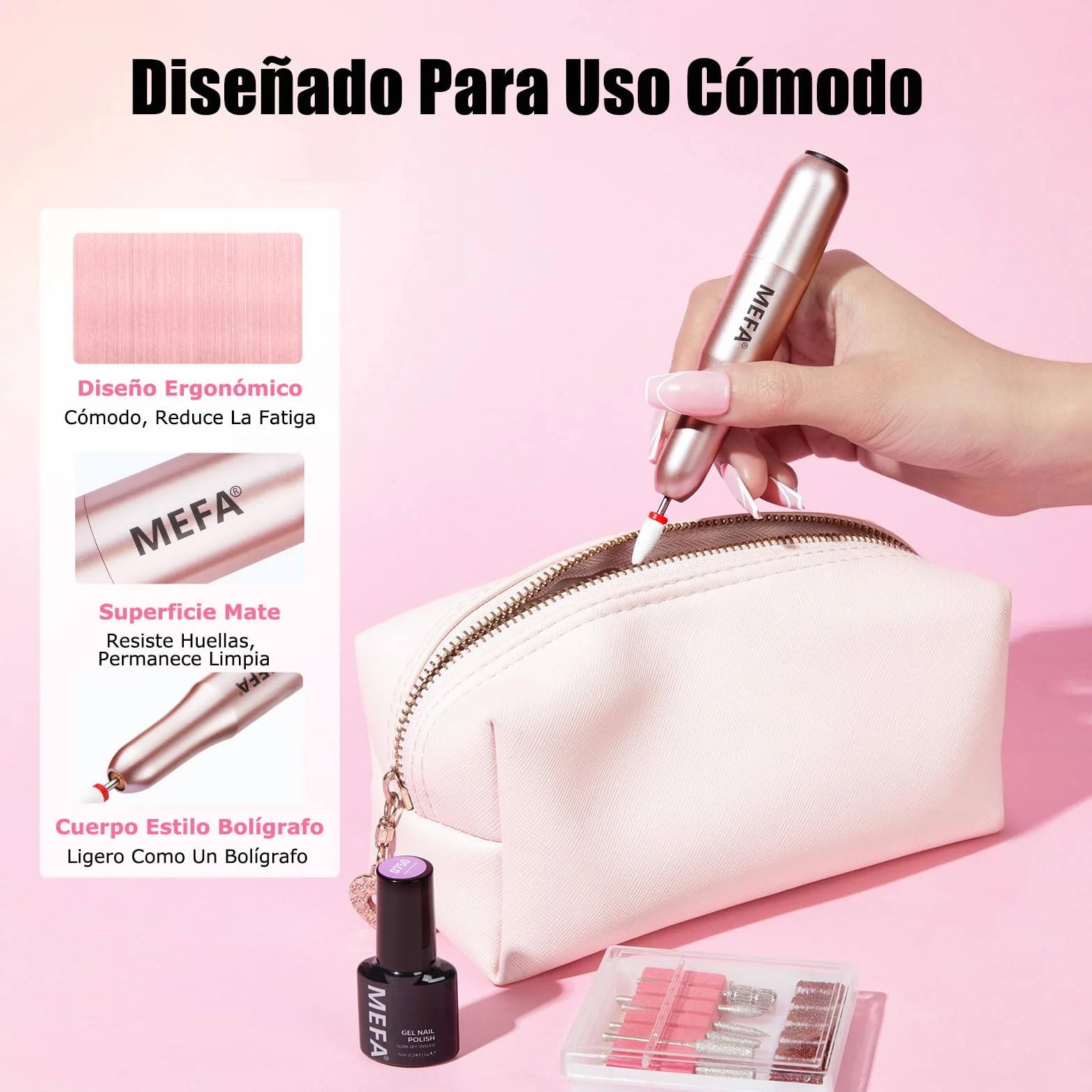 MEFA Torno para Uñas Profesional 13 en 1, 20000 Rpm Lima Eléctrica Recargable USB, Velocidad Ajustable Set Manicura Pedicura