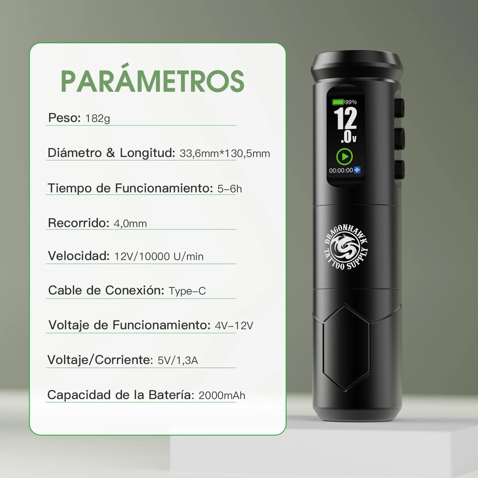 Dragonhawk A1 Pro Kit Máquina de Tatuaje Inalámbrica Rotativa 4.0mm Carrera Impresora de Stencil 20 Agujas para Principiantes
