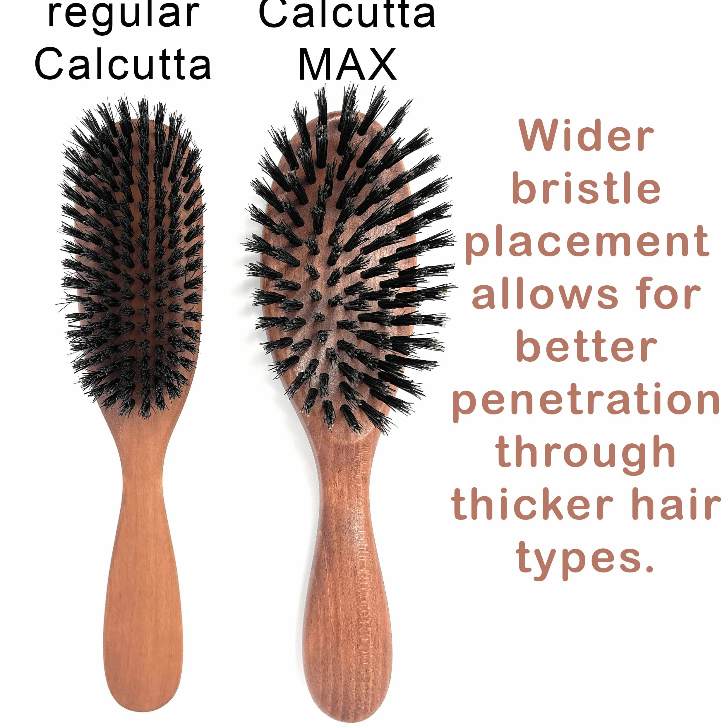 Calcutta Max Soft - Cepillo de pelo de cerdas de jabalí 100 % puro, extra largo, suave, el mejor cepillo de pelo natural para mujer, cepillo fino a mediano, mango de madera de arce oscuro, fabricado