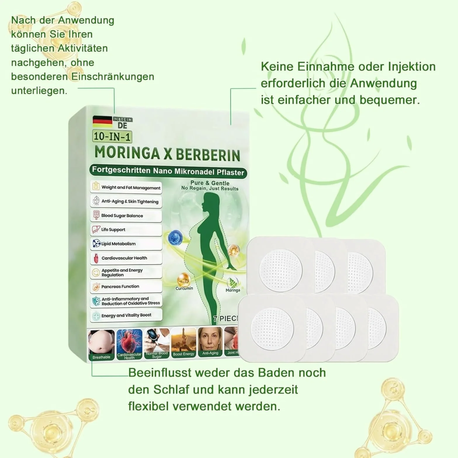 Parches Adelgazantes 10 en 1 Nano Micro Agujas, Apósitos de Belleza Moringa para Cuidado Corporal