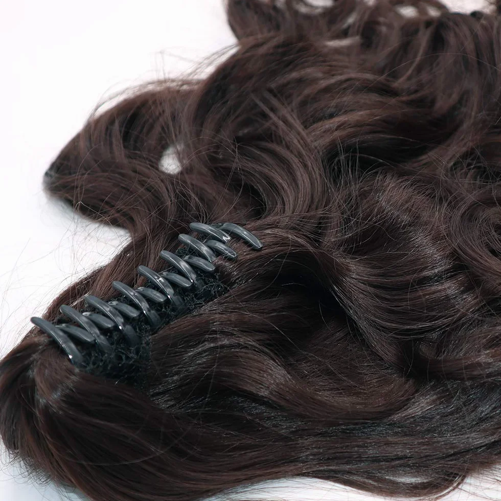 Extensiones de Pelo Rizadas Coleta Postiza Clip in Hair Natural Largo Marrón Medio