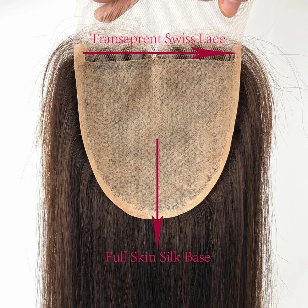 Postizos de cabello humano for mujer, base de encaje suizo de 5 x 5 pulgadas, densidad media, cobertura total, fijación con clips for Thinning Hair(Dark Brown,22inch)