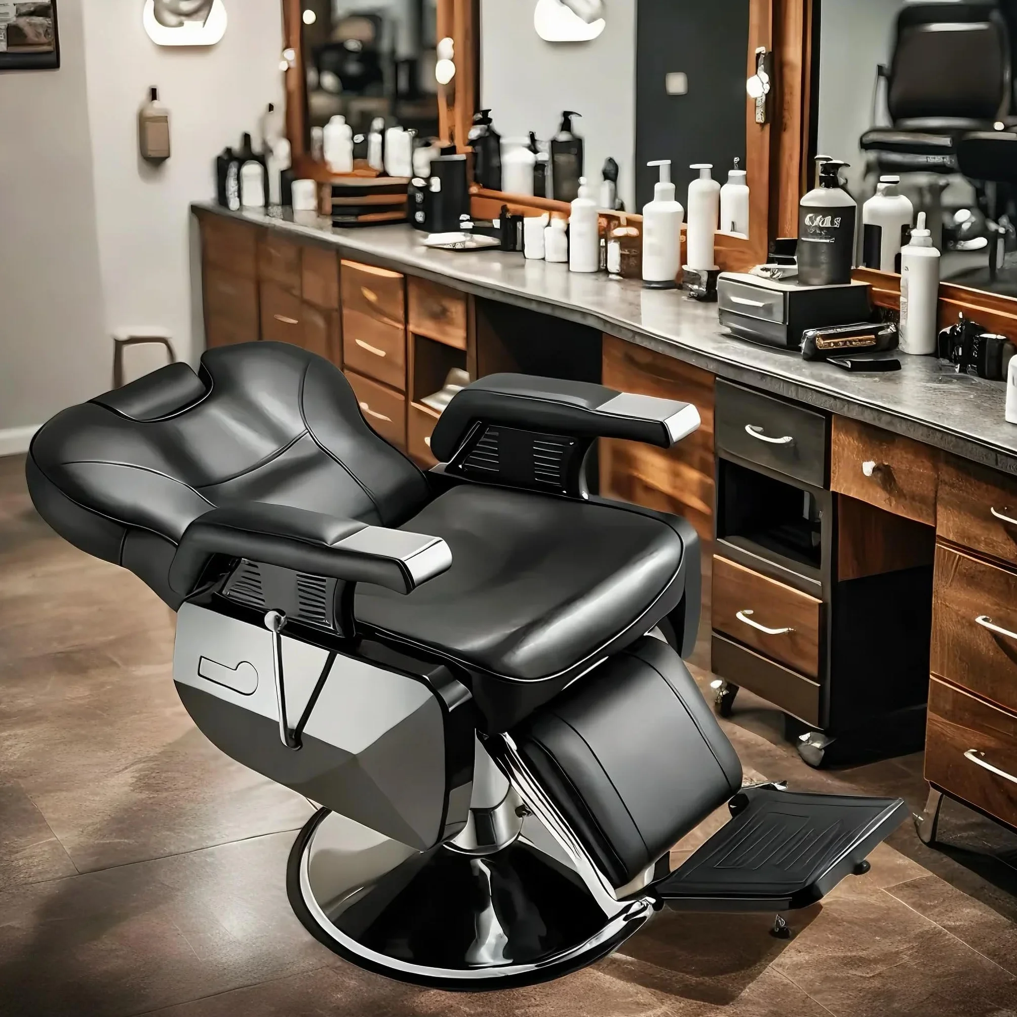 Silla de peluquería hidráulica reclinable 360° 96x94x84 cm Negro Profesional