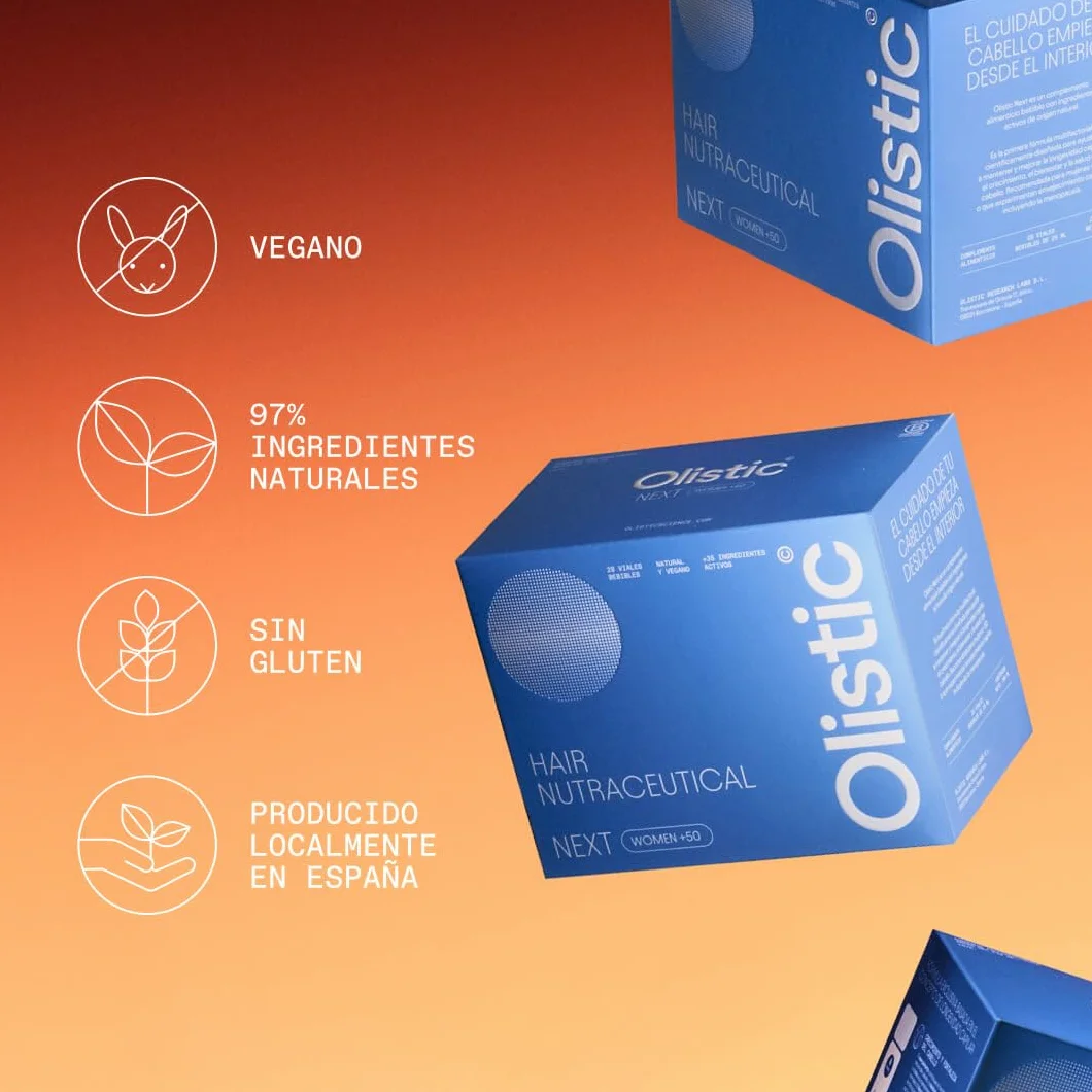 Olistic WOMEN NEXT Complemento Alimenticio Anticaída de Cabello Ingredientes Naturales Vitaminas Vegano Sin Gluten 28 Ampollas