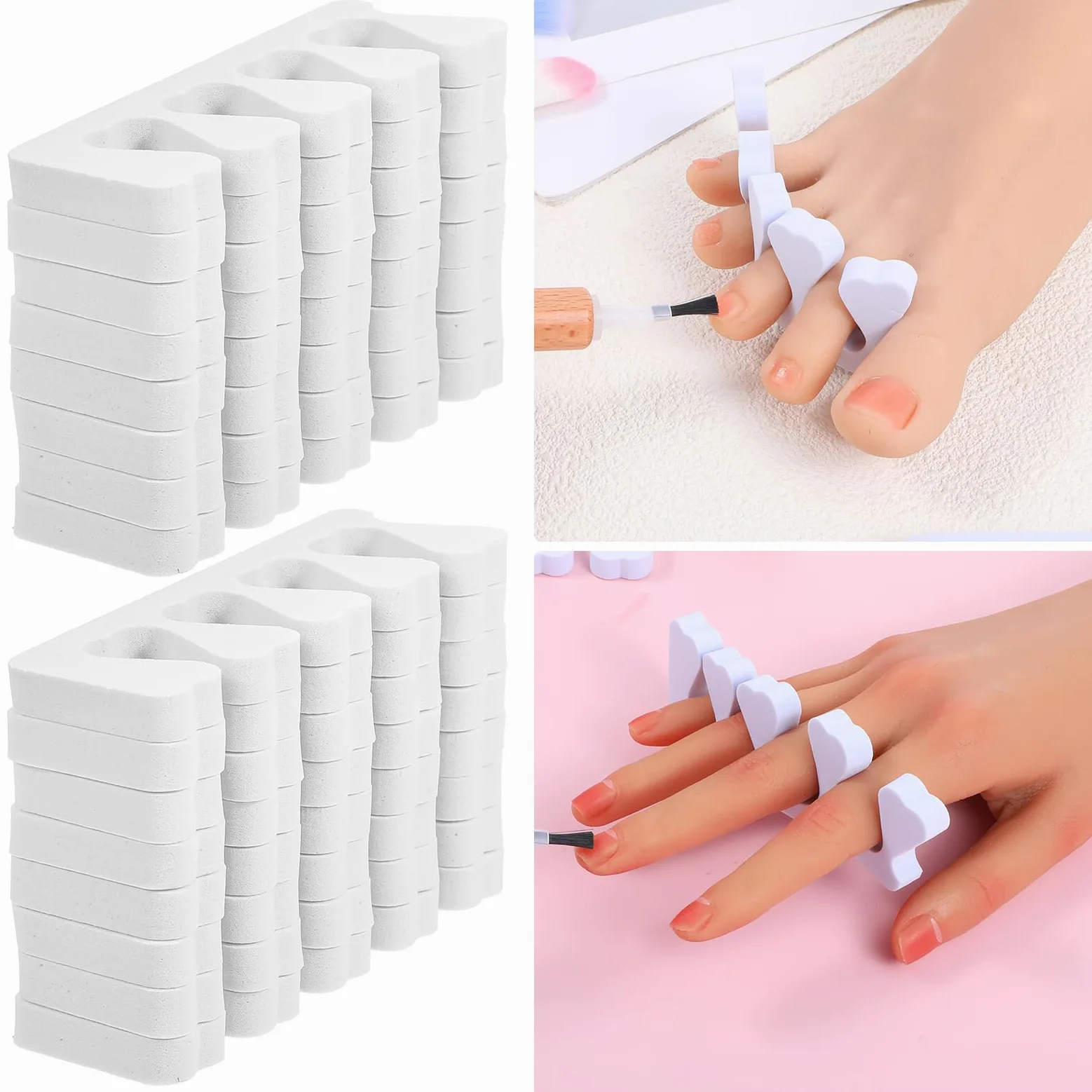 300 separadores de dedos para esmalte de uñas, separador de dedos a granel, pedicura, pie correcto para hombres y mujeres, esmalte de uñas, suministros de pedicura cómodos y suaves (blanco)