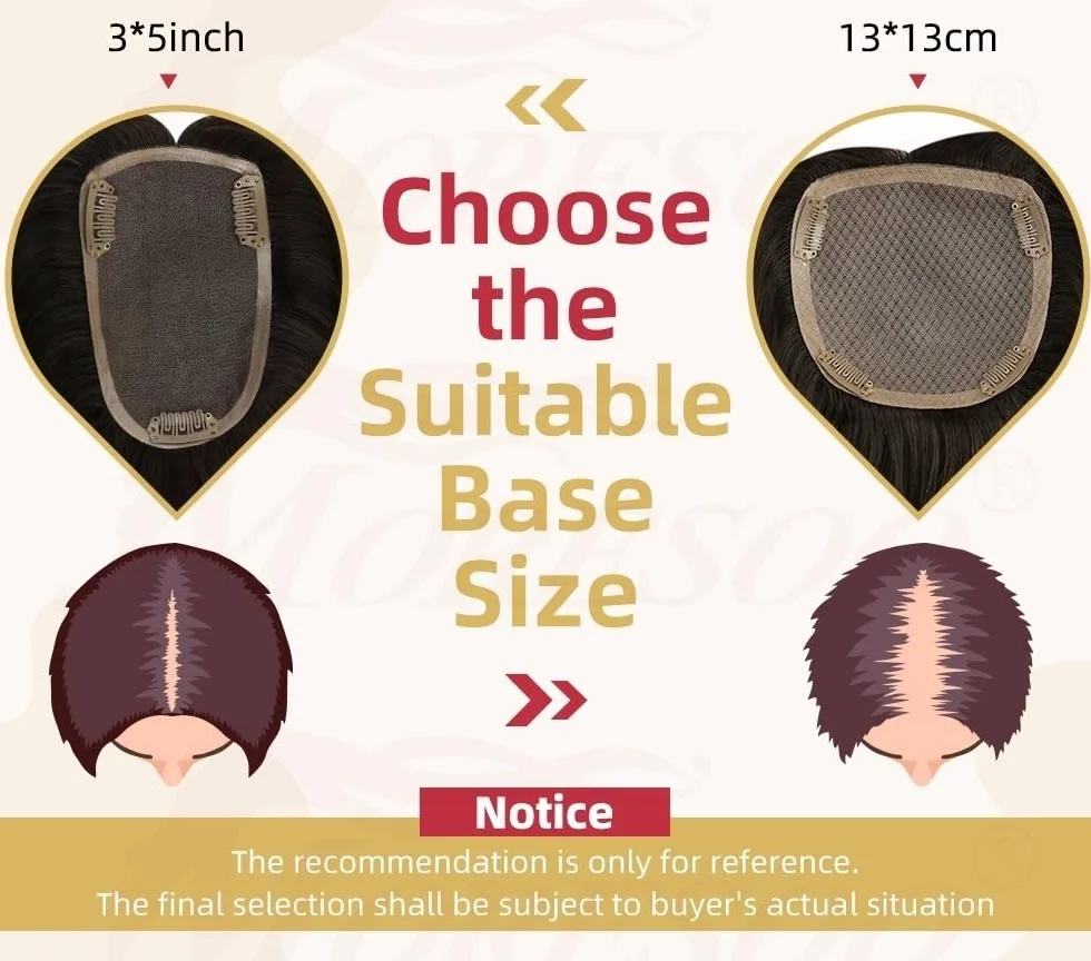 Natural Looking Hairpiece for Women, Postizos de cabello humano liso de 13 × 13 cm con cobertura de área grande, base monocromática, recubierto de PU, postizos de cabello Remy con clip, color marrón o