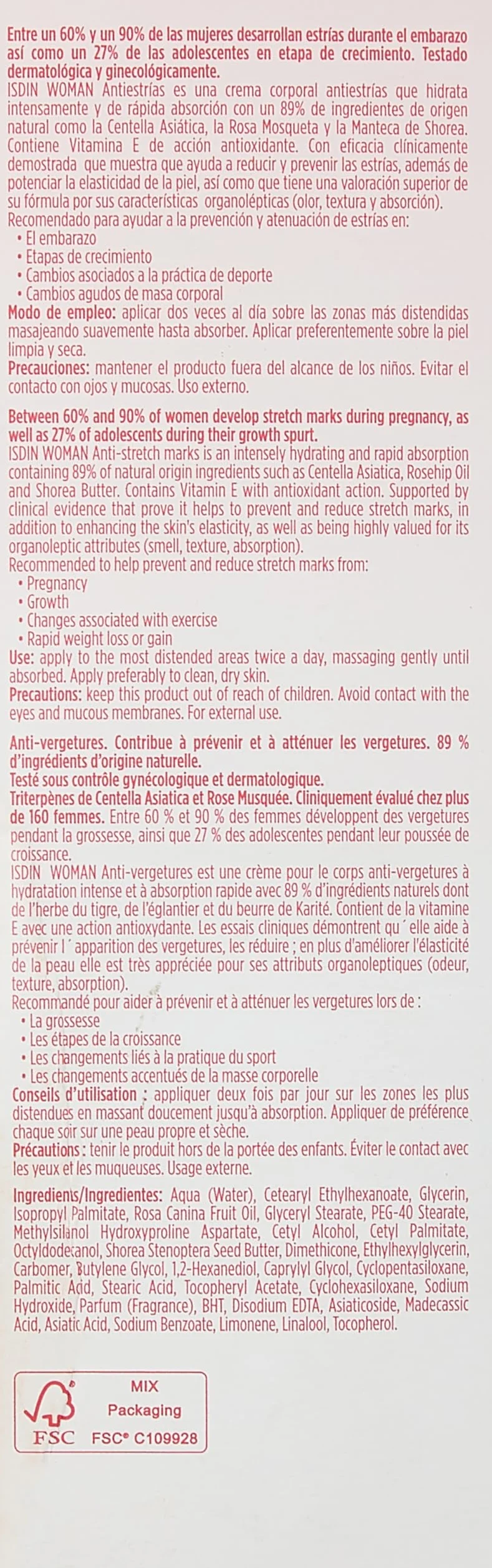ISDIN Woman Antiestrias Crema Corporal Antiestrías 250 ml